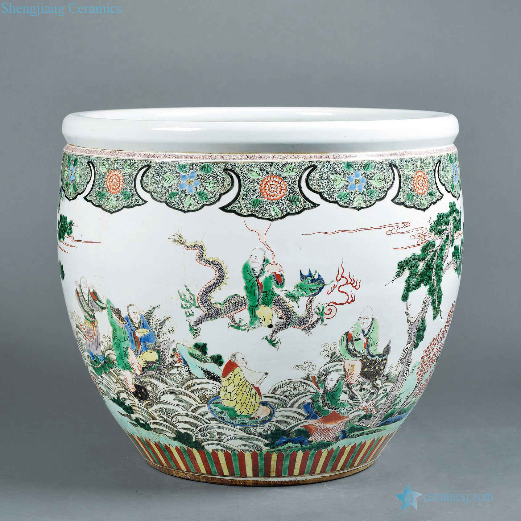 In late qing dynasty Multicolored 18 arhats vats