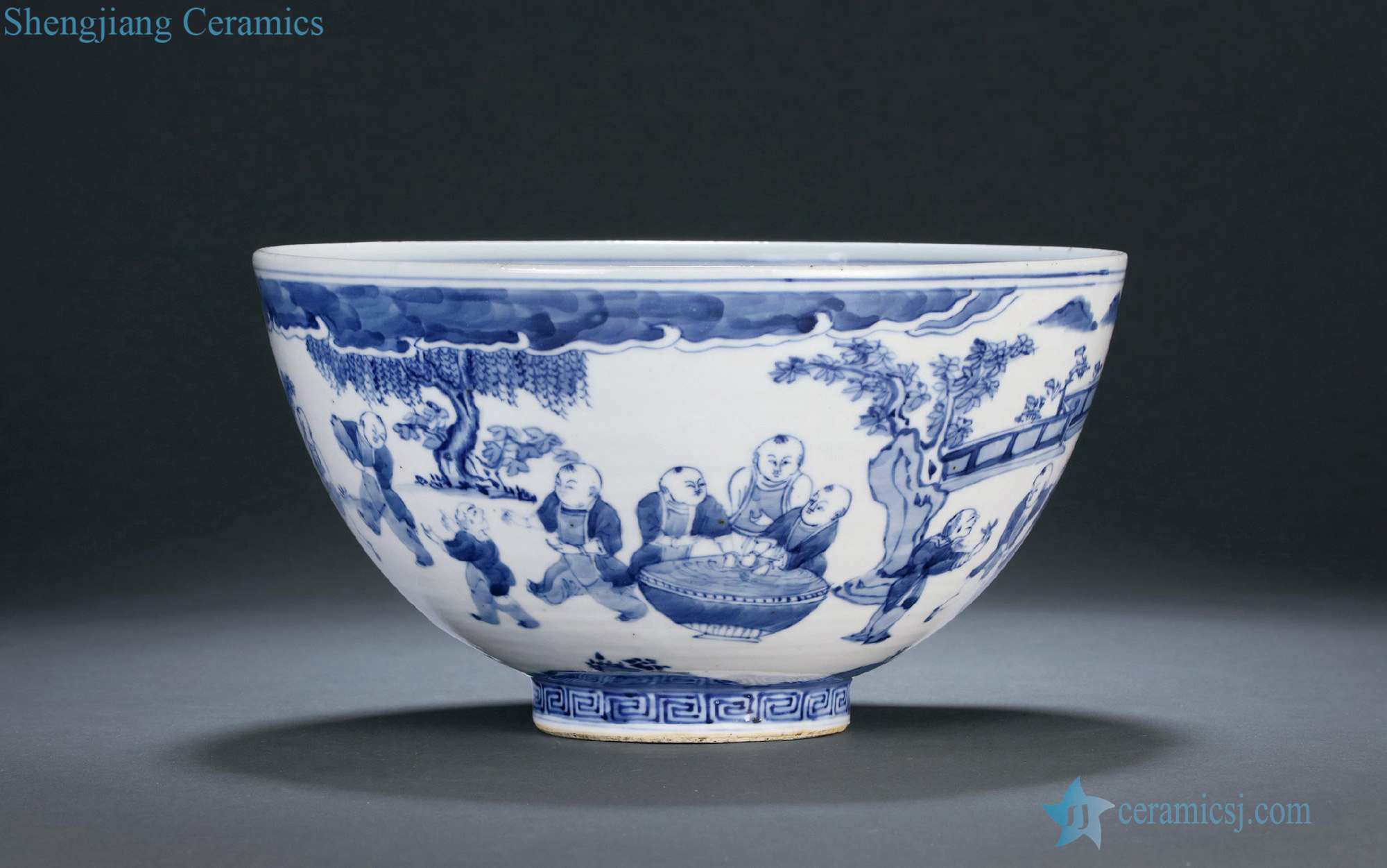 Mid qing Blue and white imitation chenghua 16 baby play bowls