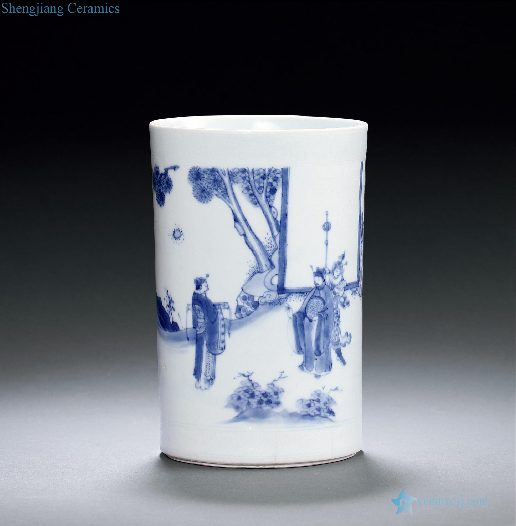 Ming chongzhen Blue cross character figure pen container