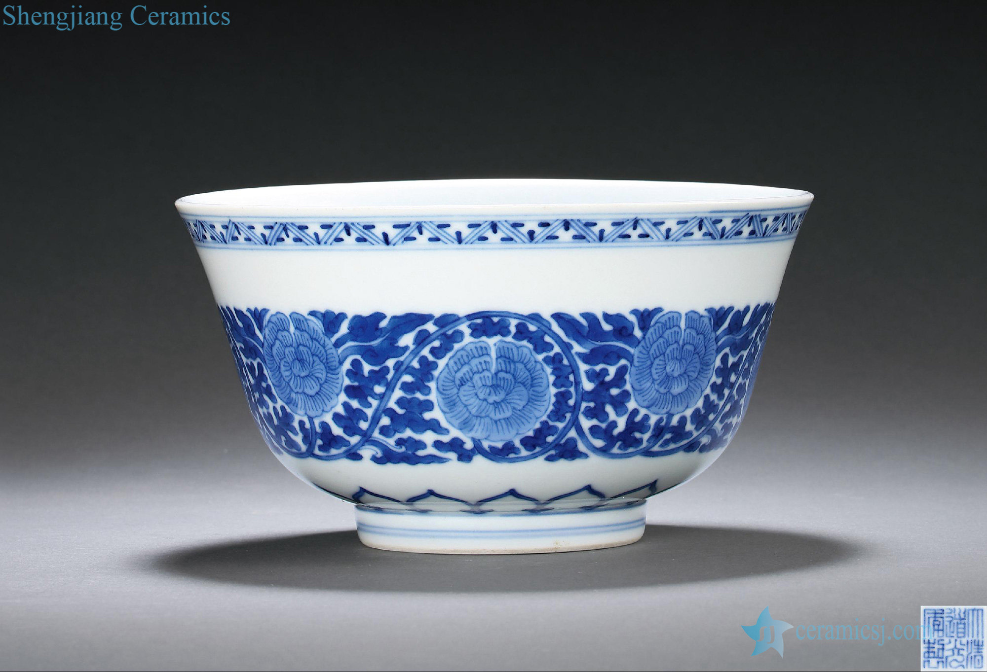 Qing daoguang Blue and white branch flowers green-splashed bowls
