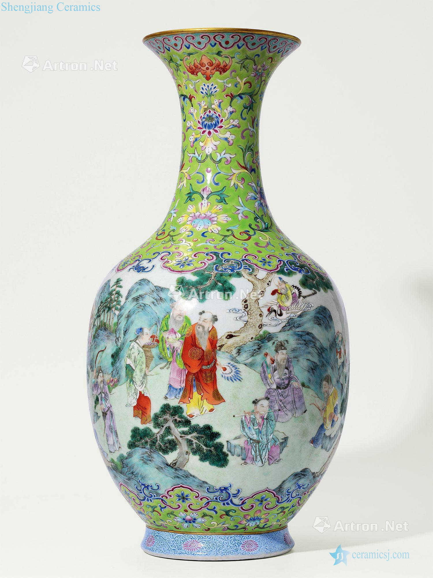 Qing qianlong Imperial kiln of the colorful eight immortals birthday figure bottles