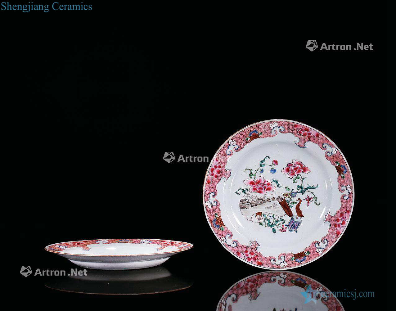 Qing qianlong pastel colour flower grain fold along the plate (a)