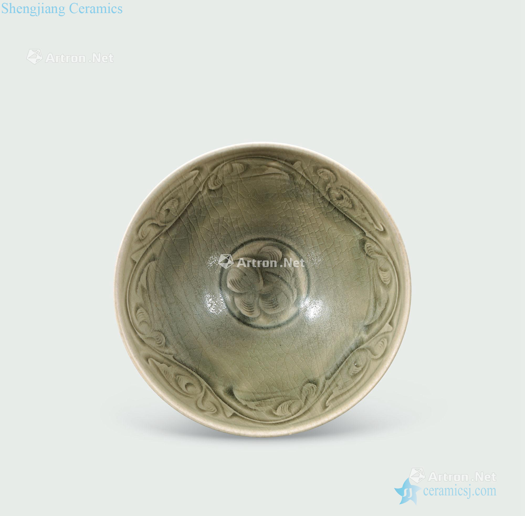 Ming Yao state kiln green glaze hand-cut bowl