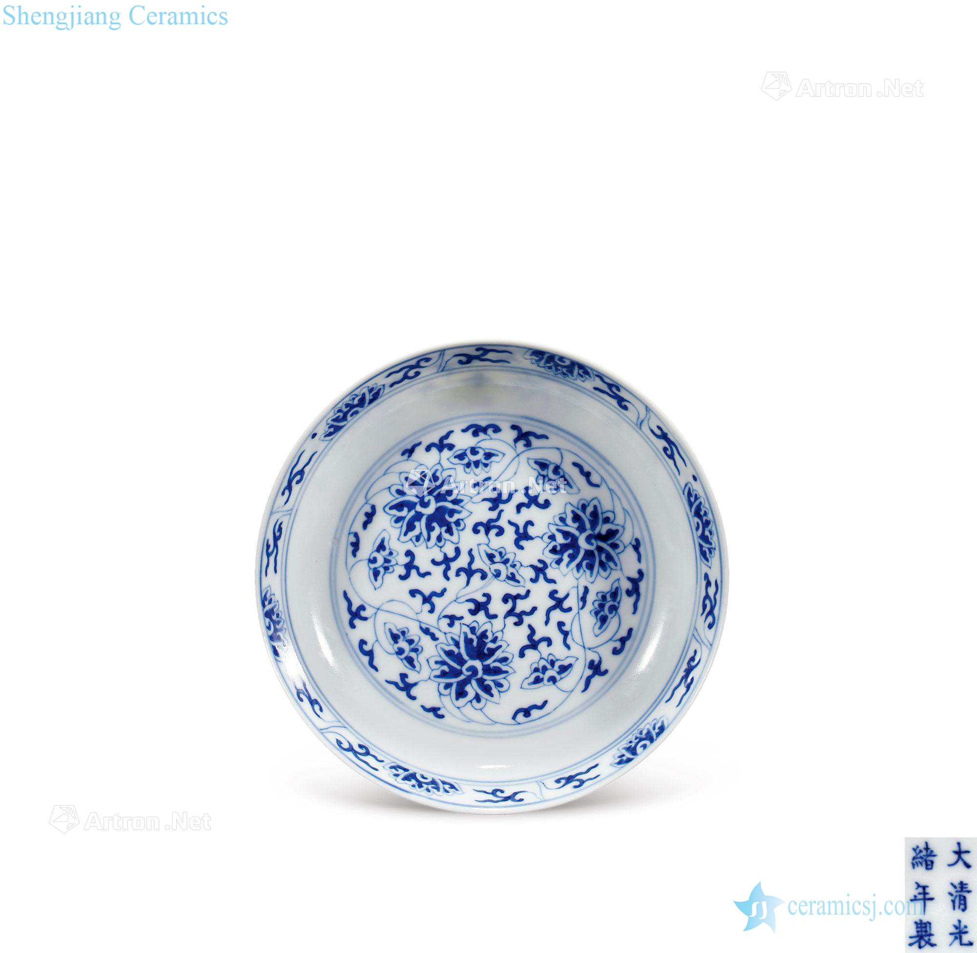 Qing guangxu Blue and white lotus flower tray