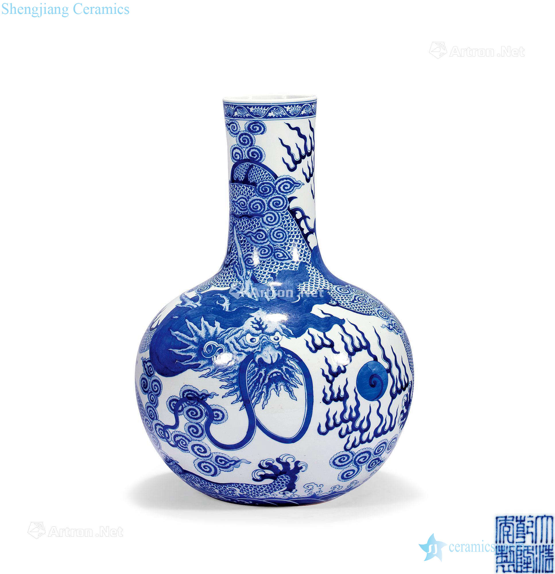 In late qing dynasty Blue and white YunLongWen tree