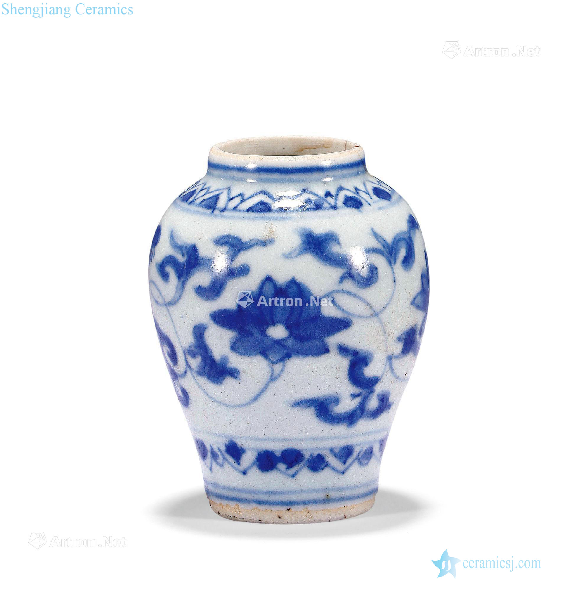 Ming Blue and white lotus flower grain canister