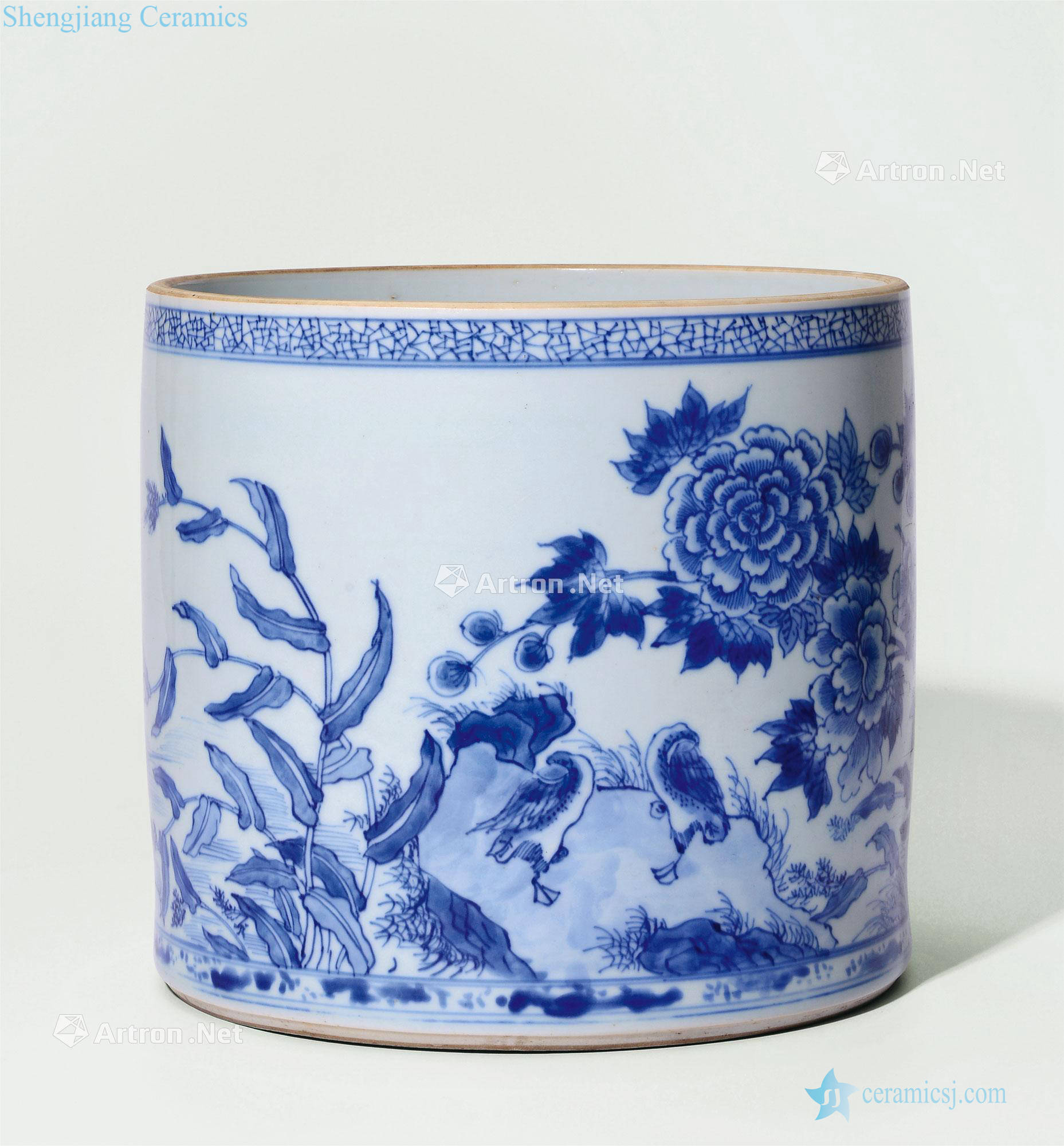 The qing emperor kangxi Blue and white LuYan figure pen container