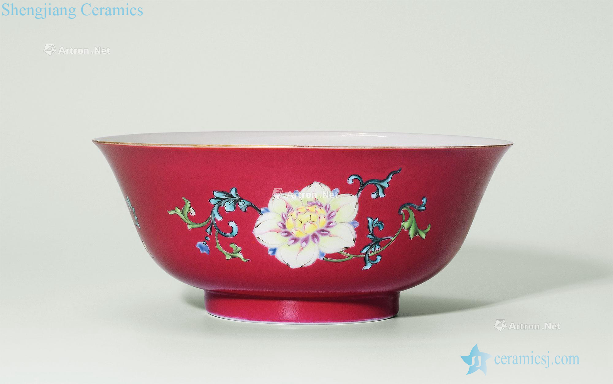 Qing qianlong carmine to the fold branch flowers green-splashed bowls