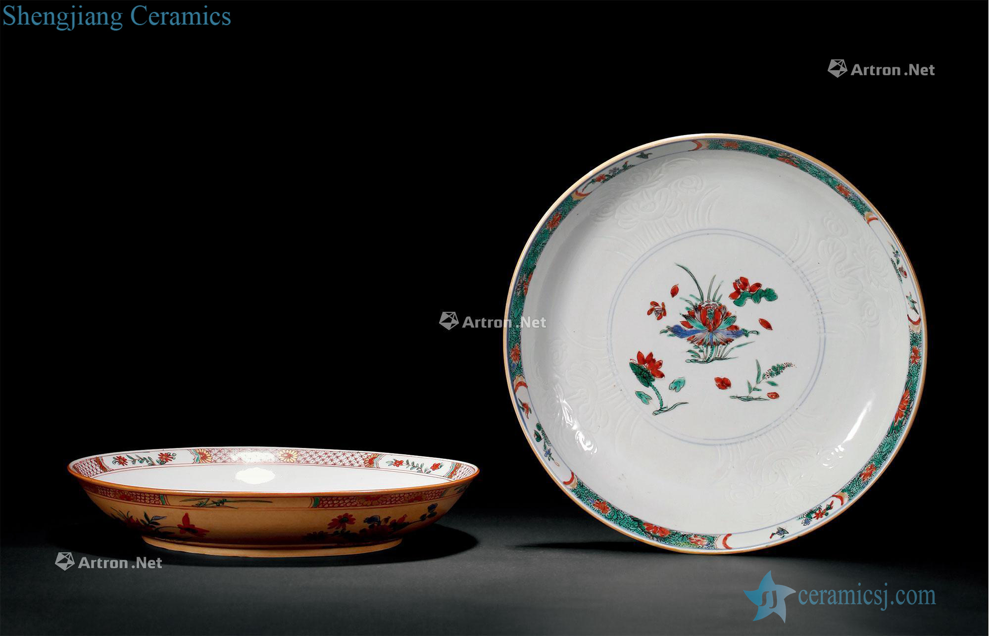 Qing qianlong outside cream-colored colorful flower tray (a)