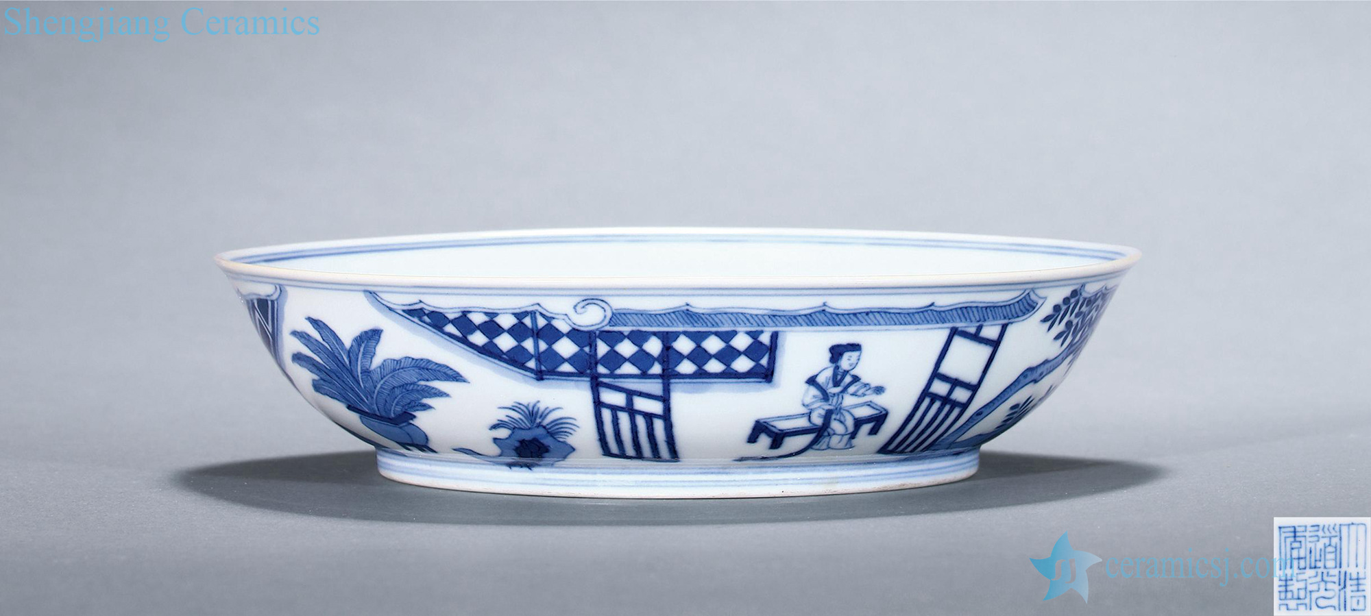 Qing daoguang Blue and white shochiku mei courtyard traditional Chinese dish