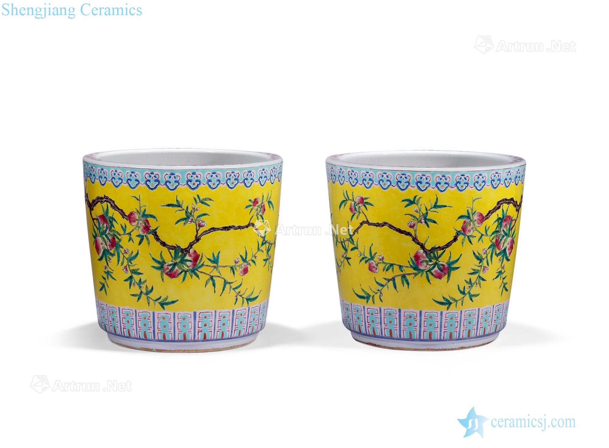 In late qing dynasty To pastel yellow flower grain flowerpot (a)