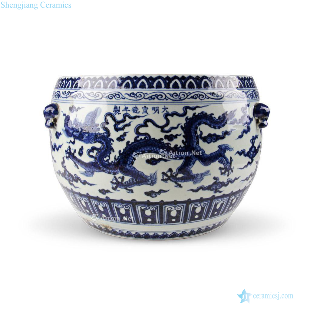 Ming xuande Blue and white dragon and auxiliary vats