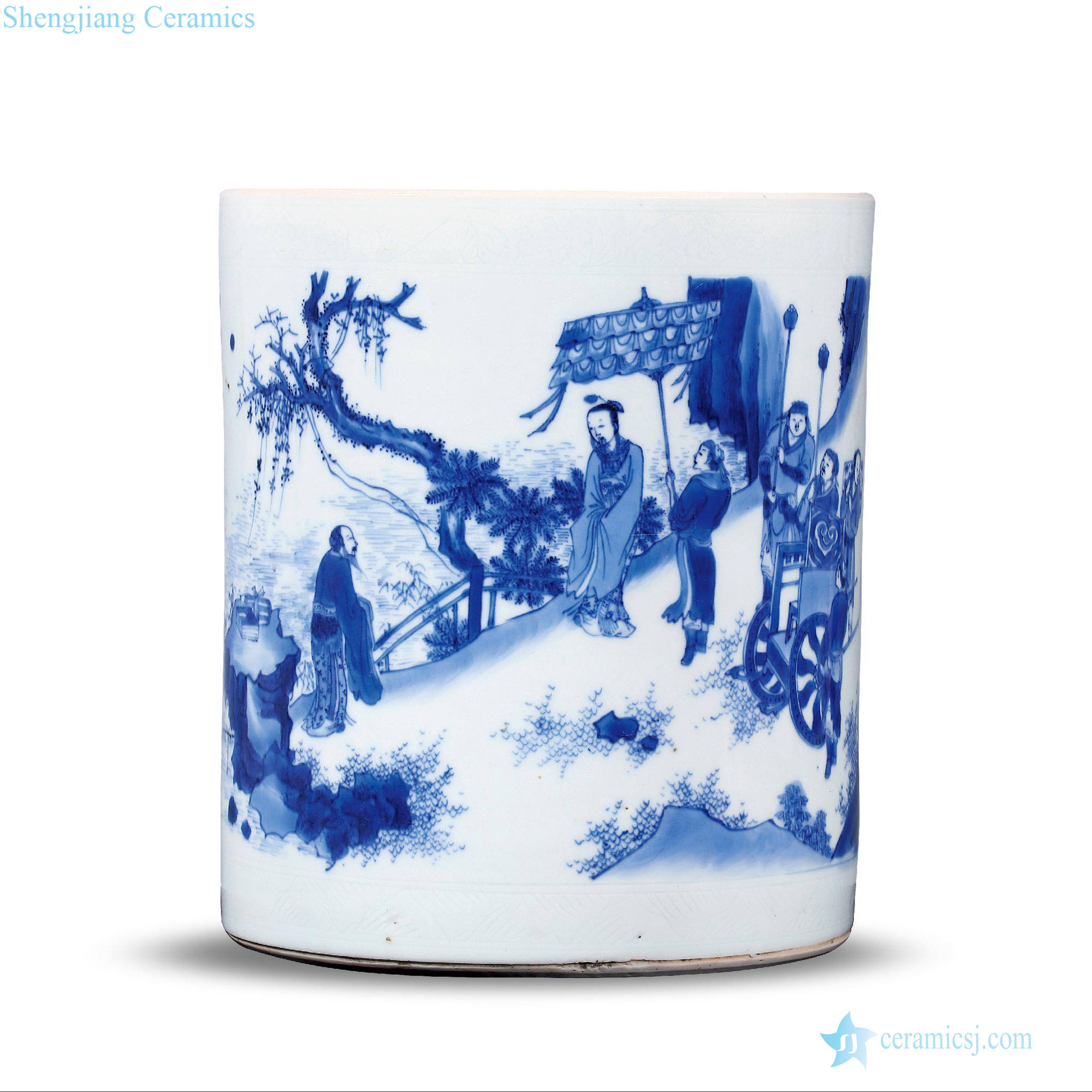 Ming chongzhen Blue and white Wen Wangfang xian big brush pot