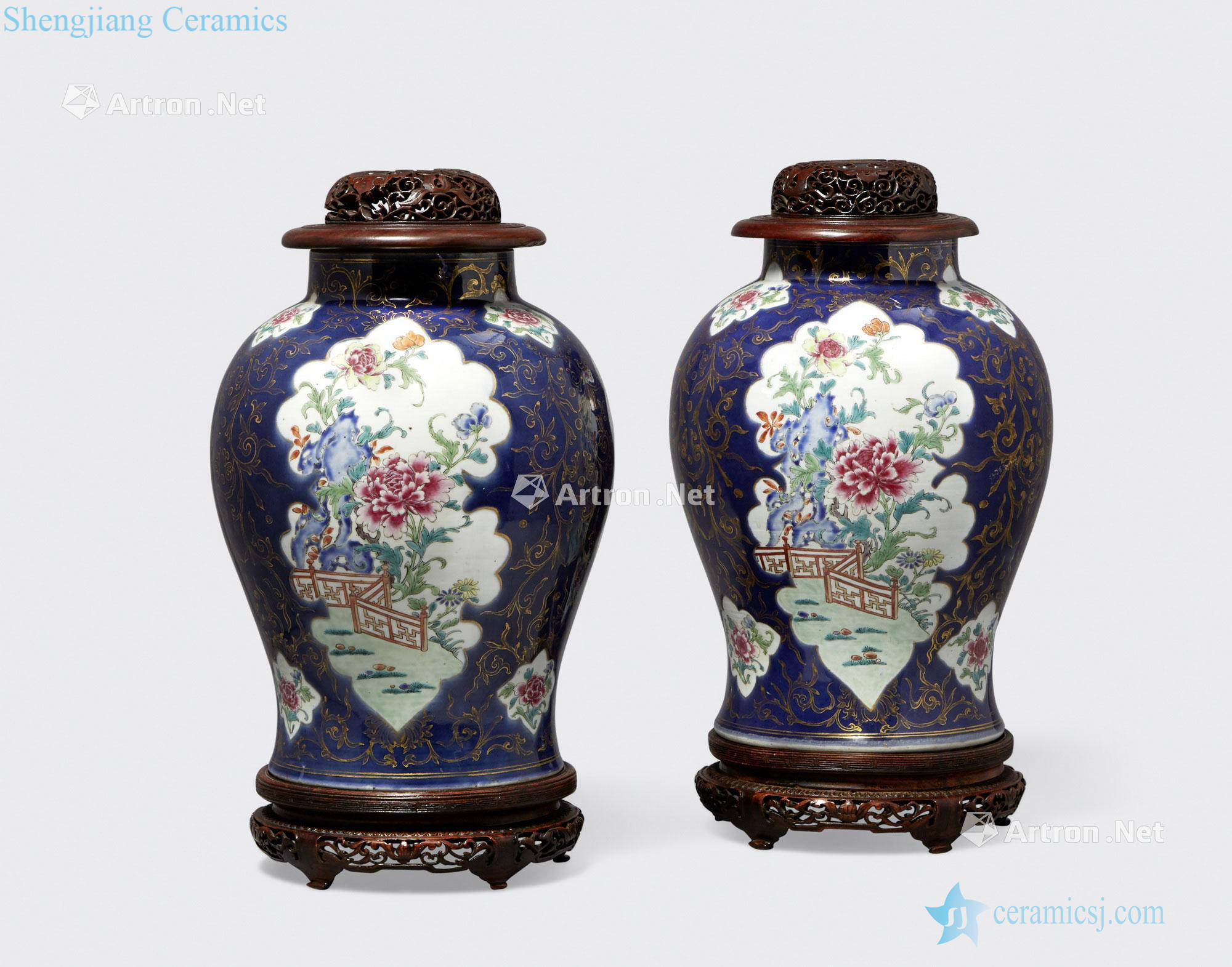 Newest the Qing/Republic period A PAIR OF COBALT GROUND BALUSTER JARS WITH GILT AND FAMILLE ROSE DECORATION