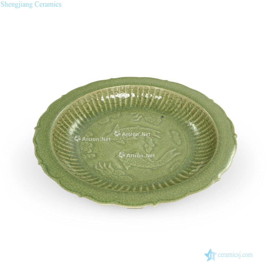 The yuan dynasty Longquan celadon Pisces mouth tray