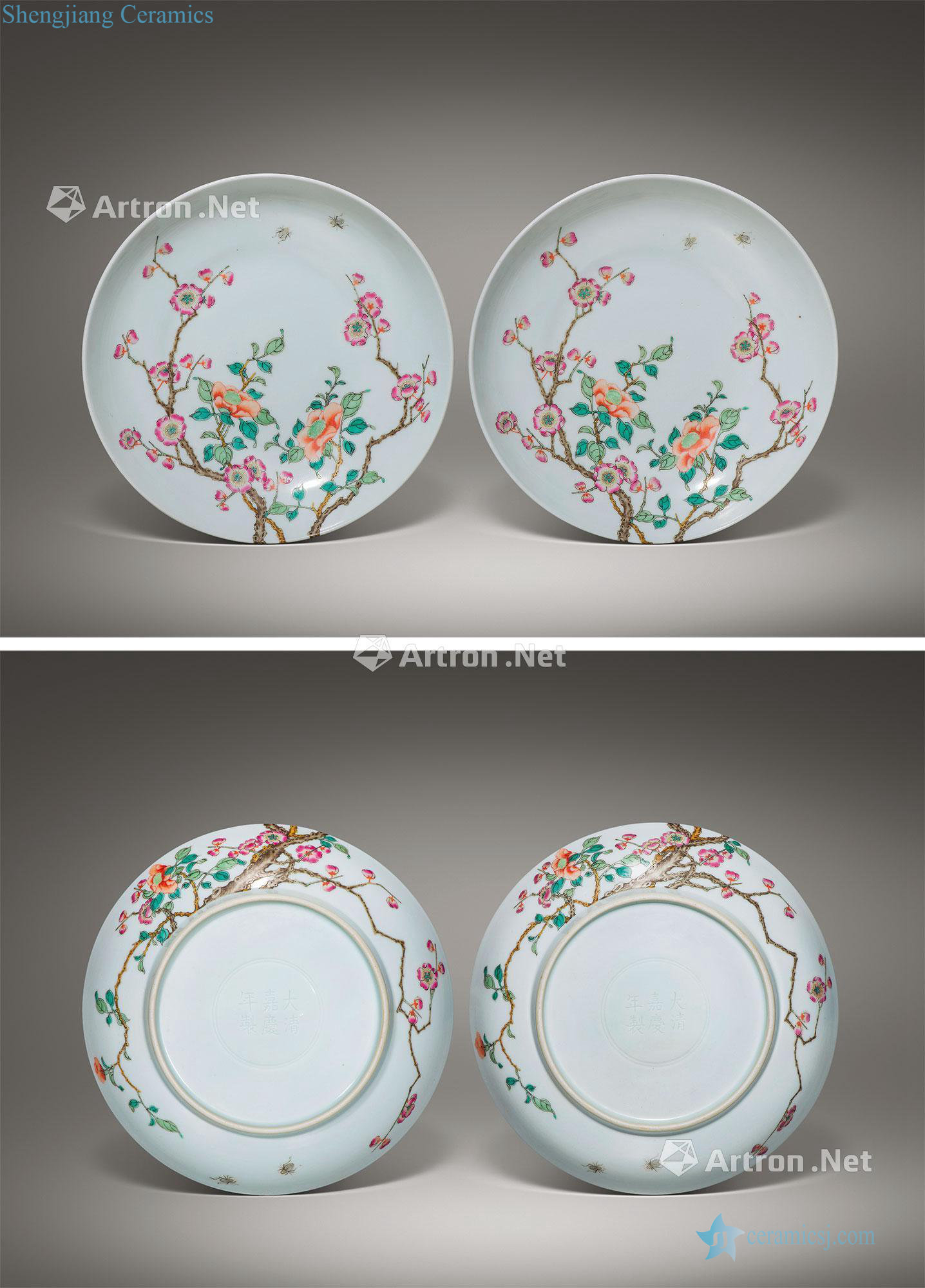 Qing jiaqing pastel branch flowers bees tray (a)