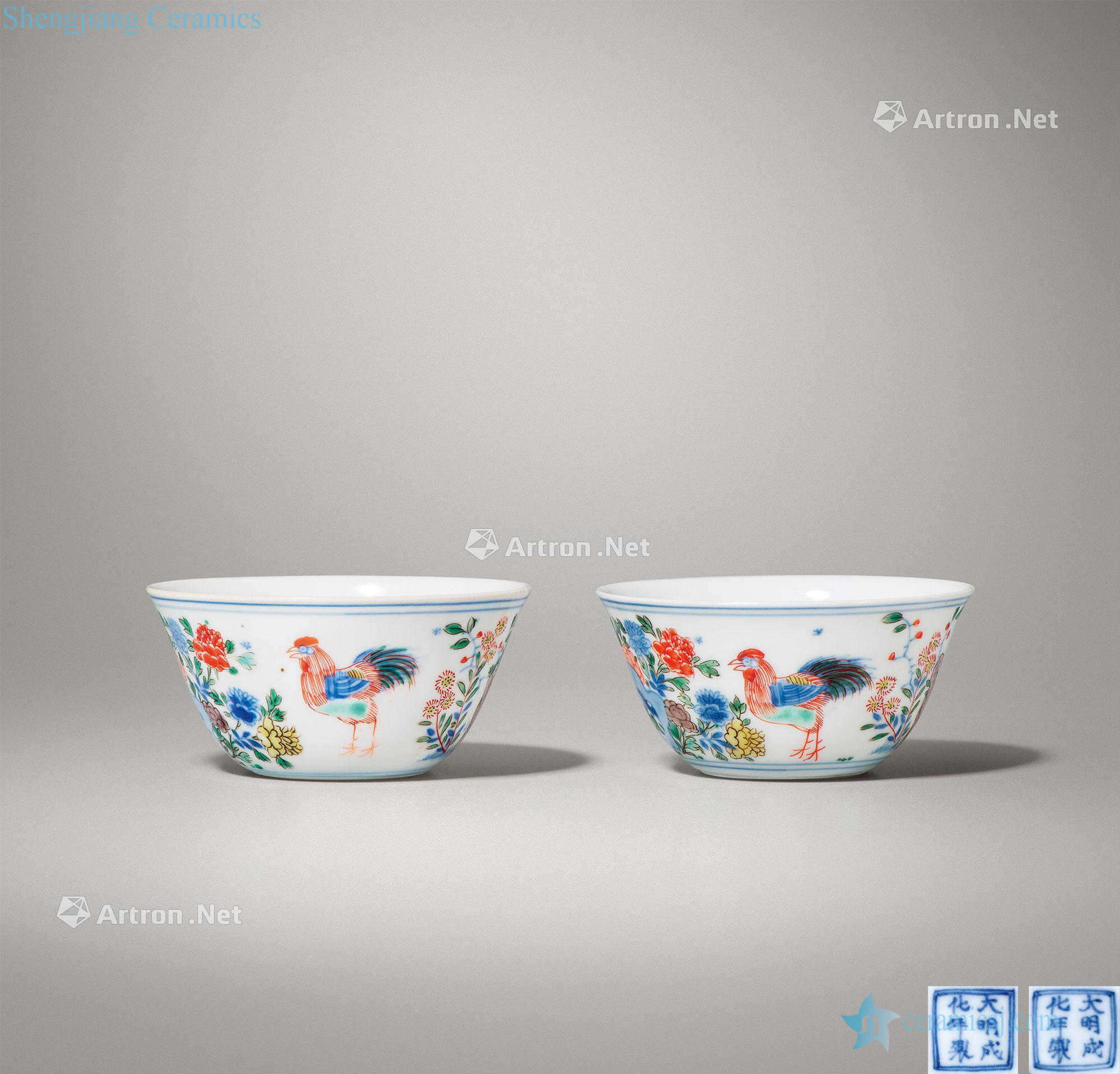 The qing emperor kangxi Blue and white color cylinder cup chicken (a)