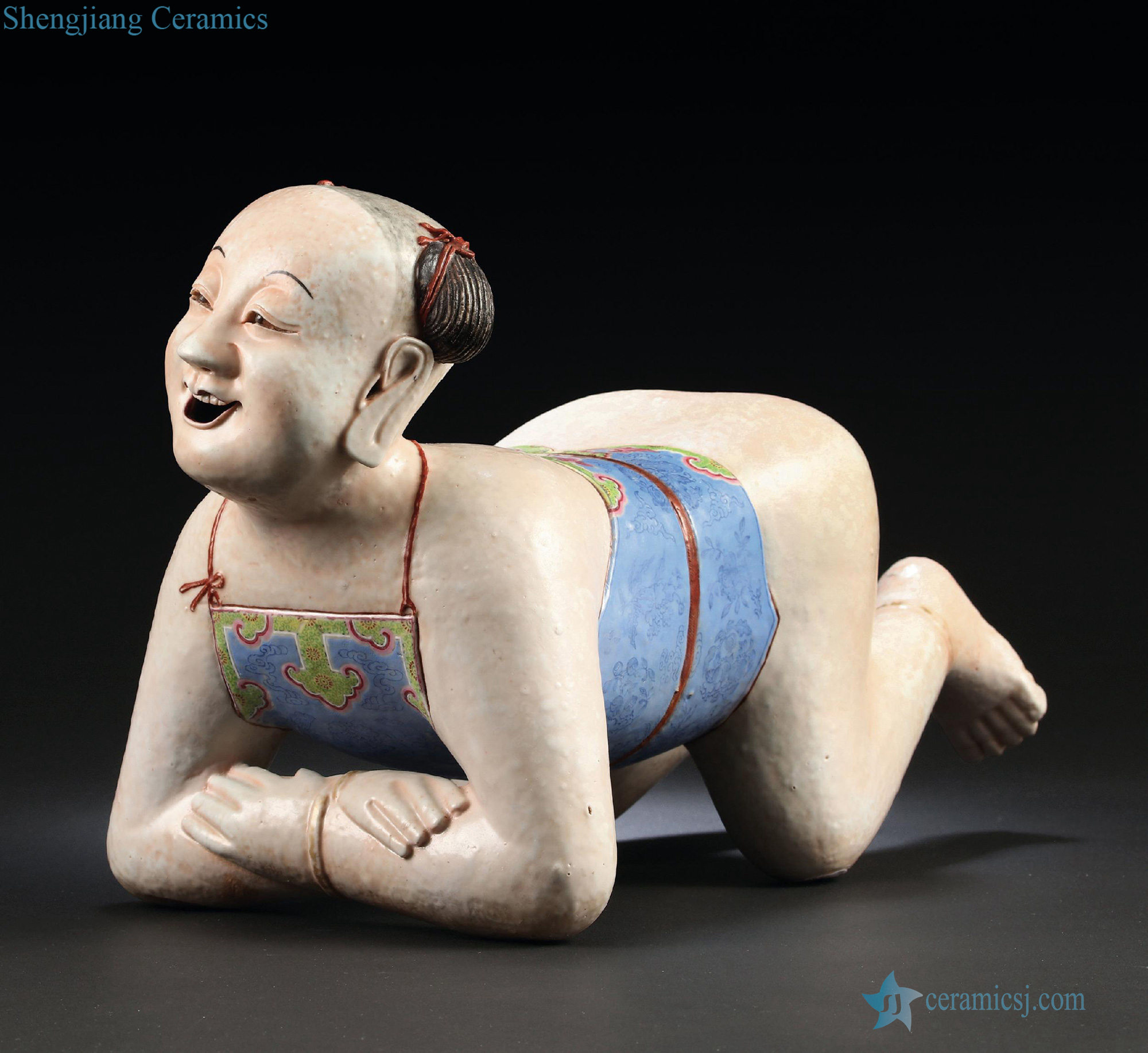 Qing qianlong pastel carved porcelain doll pillow