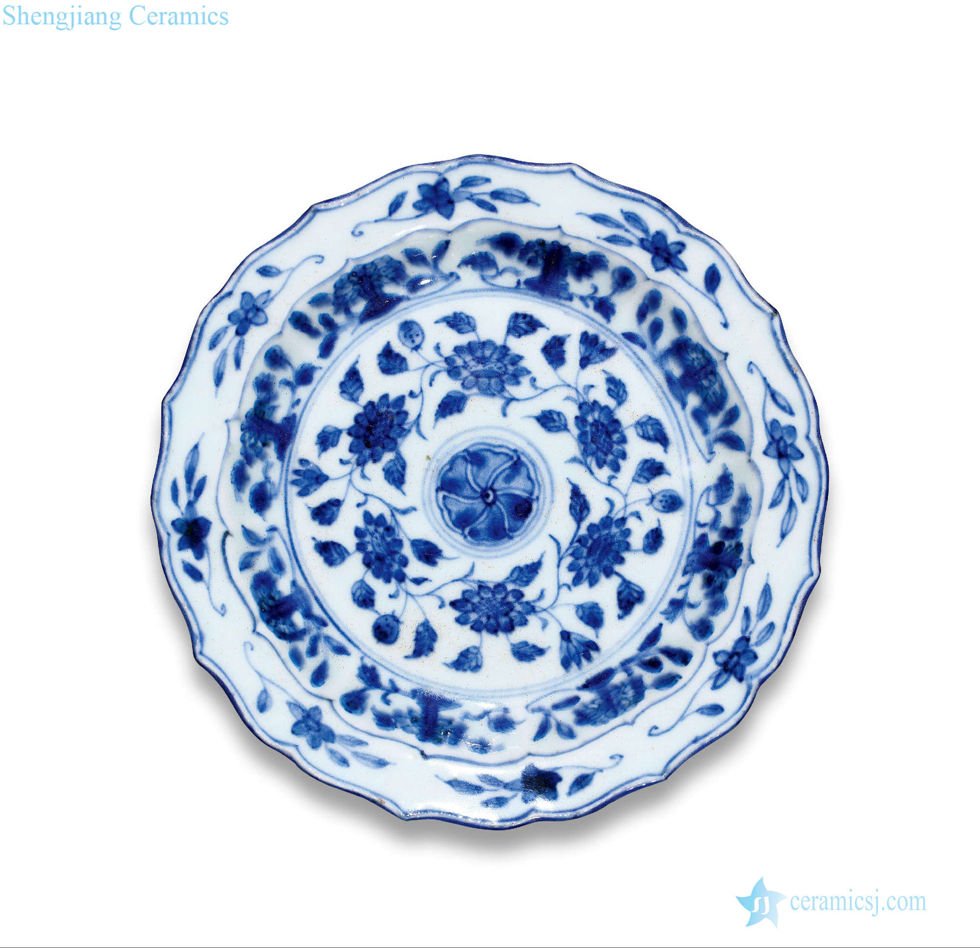 Ming jiajing blue-and-white imitated yongle flowers fold along the plate