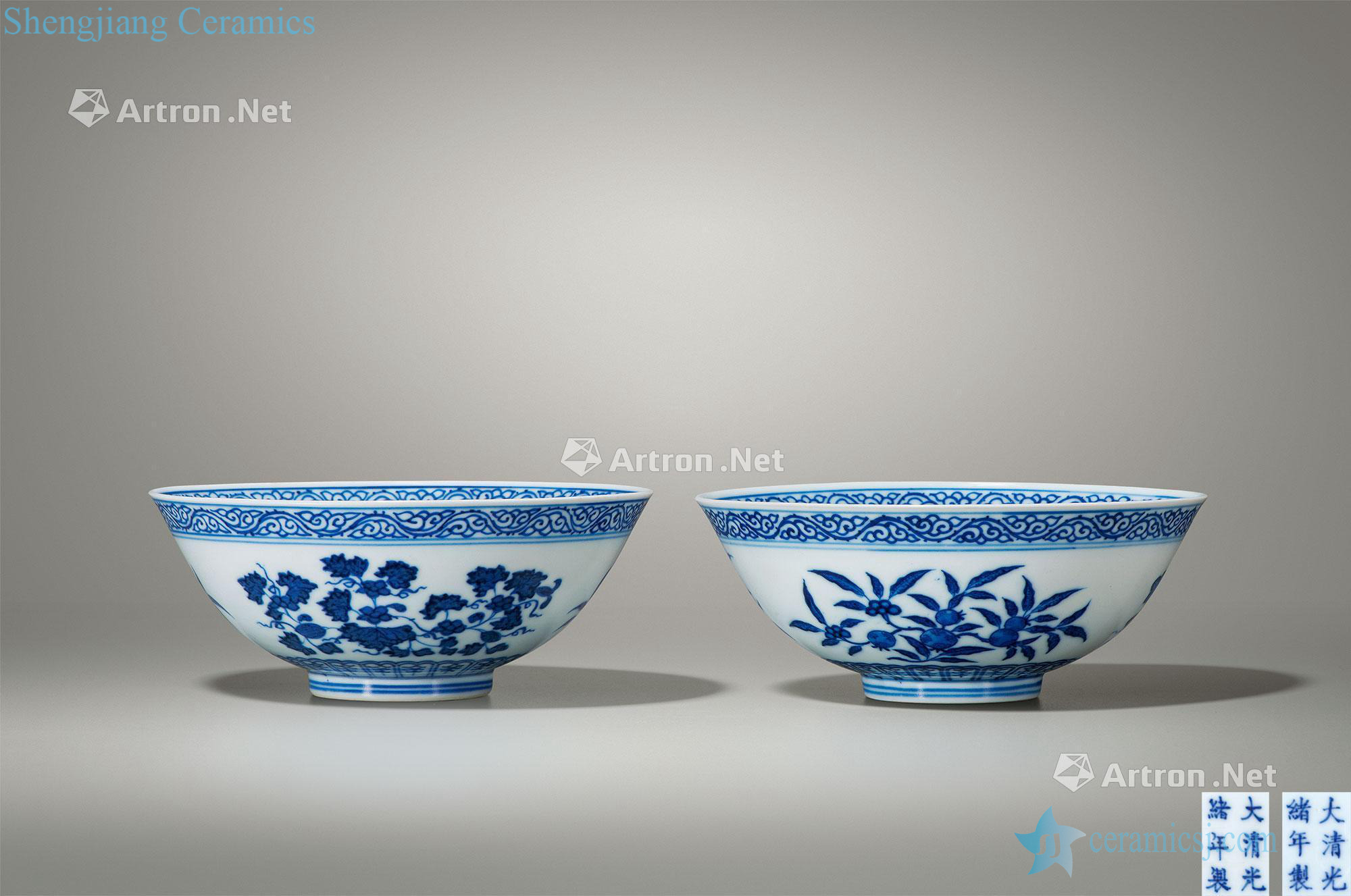 Qing guangxu Blue and white fold branch flowers and grain bowl (a)