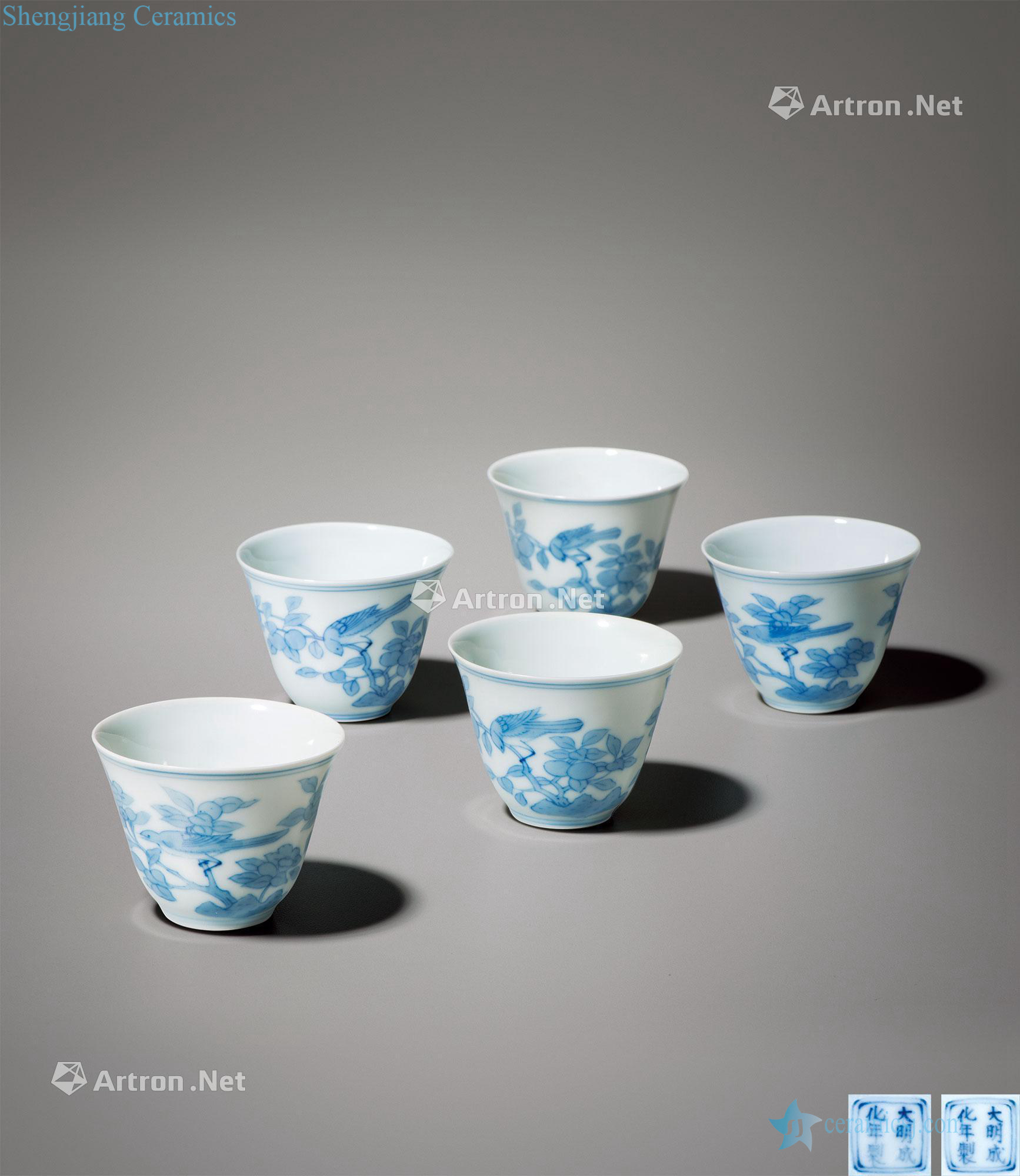 Imitation of the reign of emperor kangxi doucai flower grain cup (five)