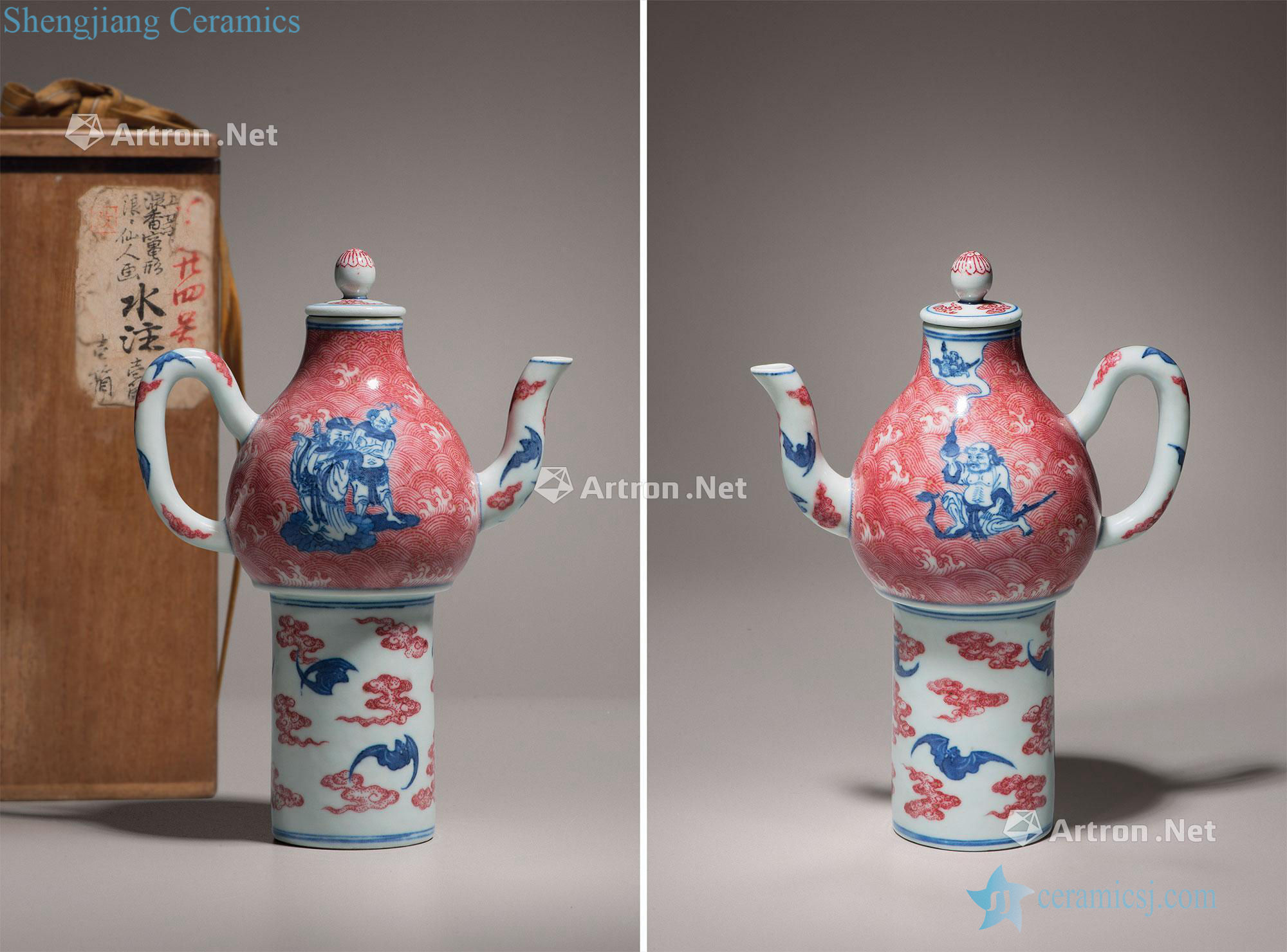 Qing qianlong and jiaqing Blue and white cloud bat grain note pot youligong the eight immortals characters