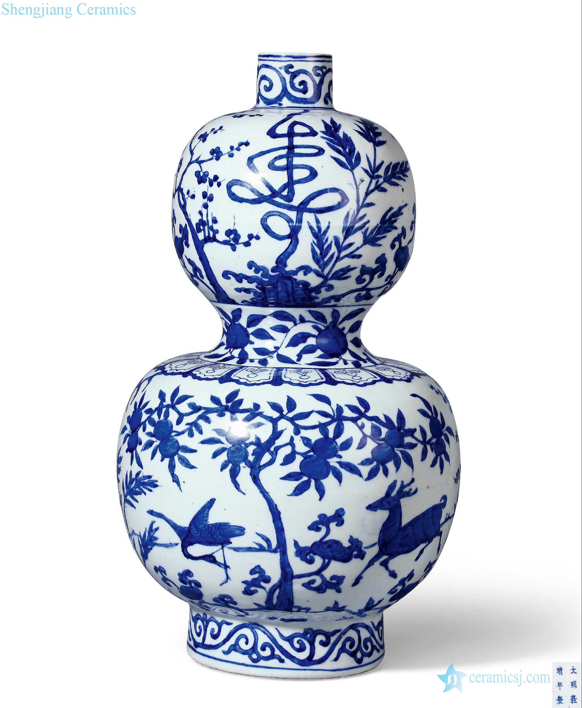 Ming jiajing Blue and white LuHe with spring big gourd bottle
