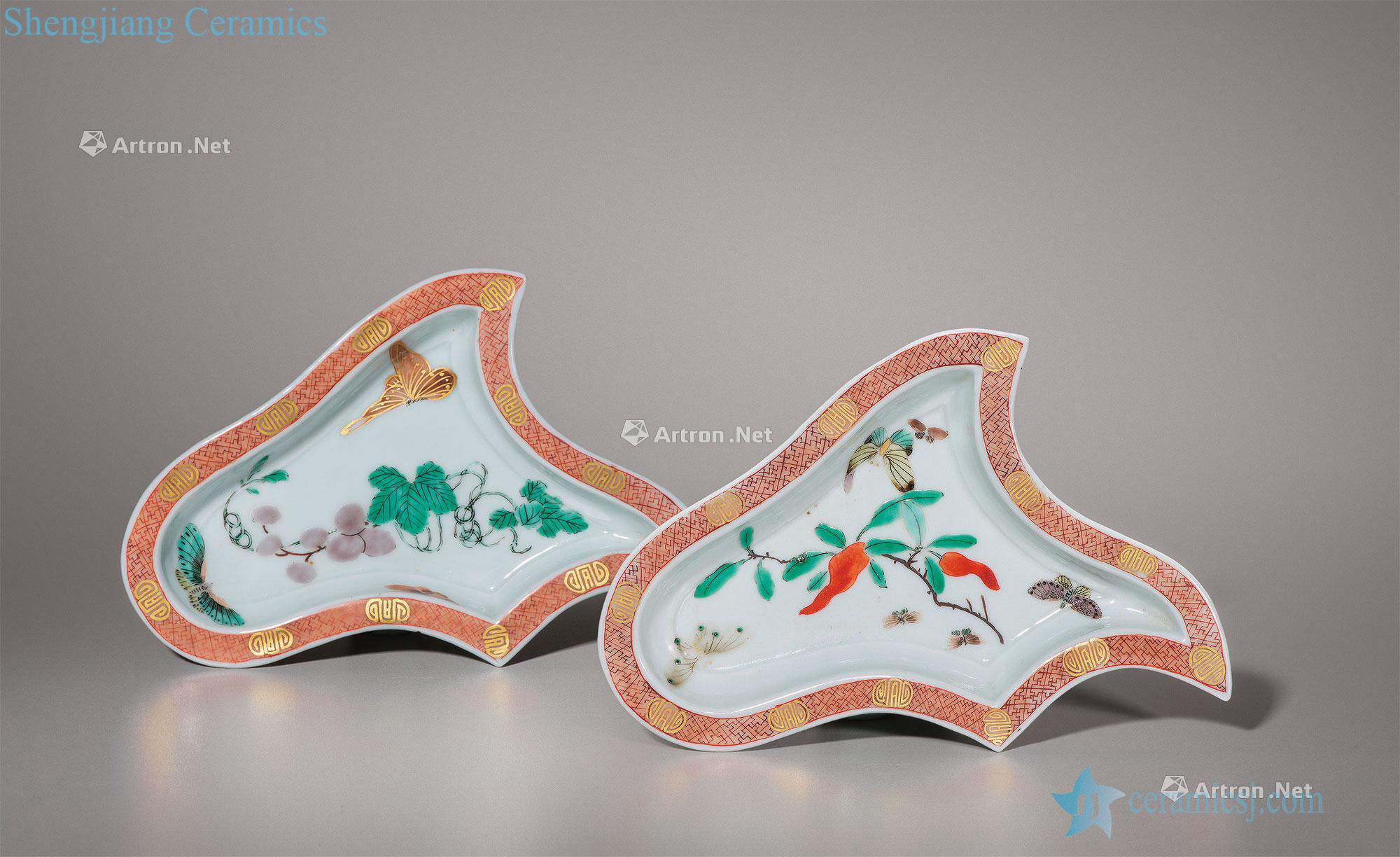 The qing emperor kangxi colorful paint flower butterfly tattoo saving plate (a)