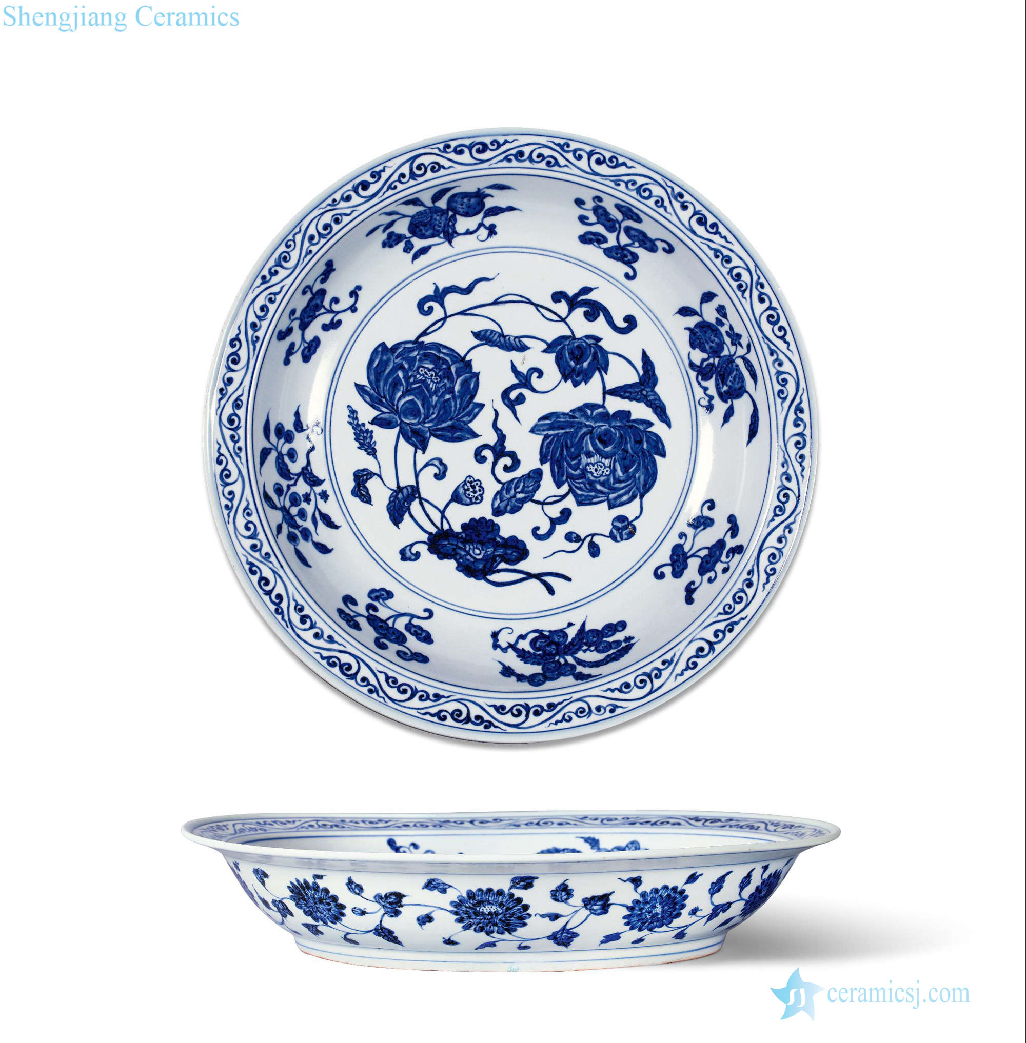 Ming yongle Blue and white cncondom fold along the plate