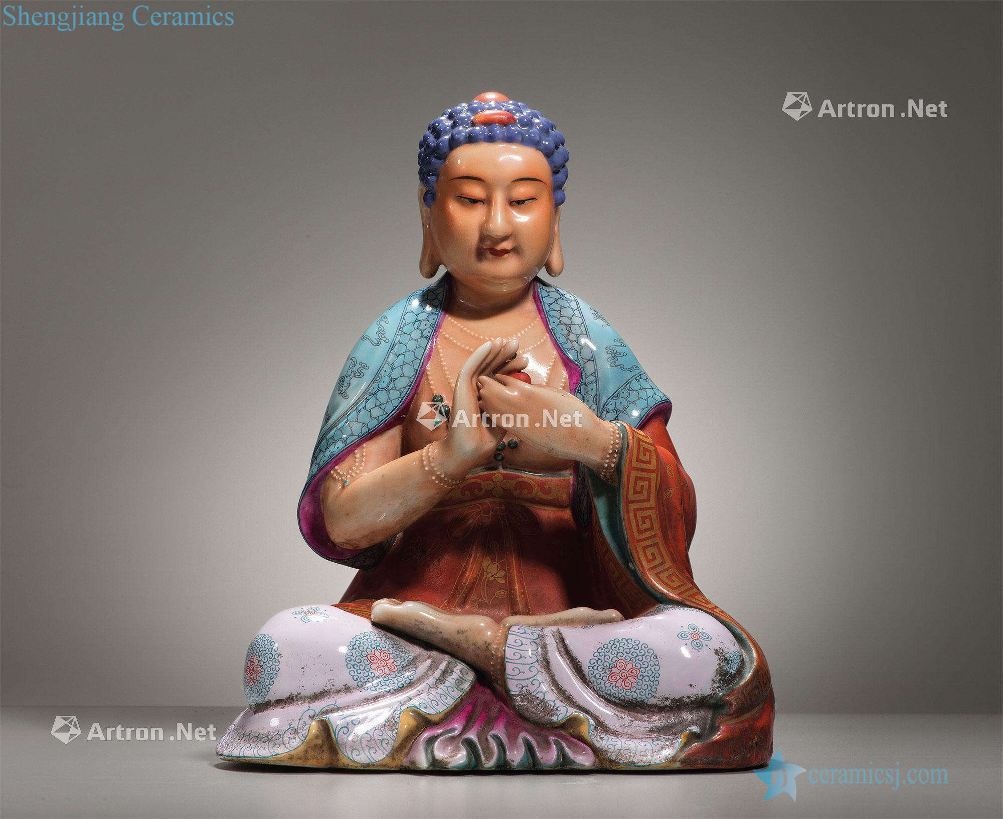 Qing qianlong pastel medicine guru Buddha's statue