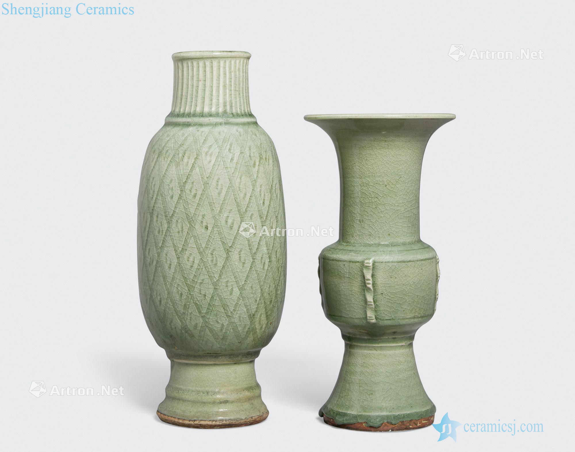 Ming dynasty TWO LONGQUAN CELADON VASES