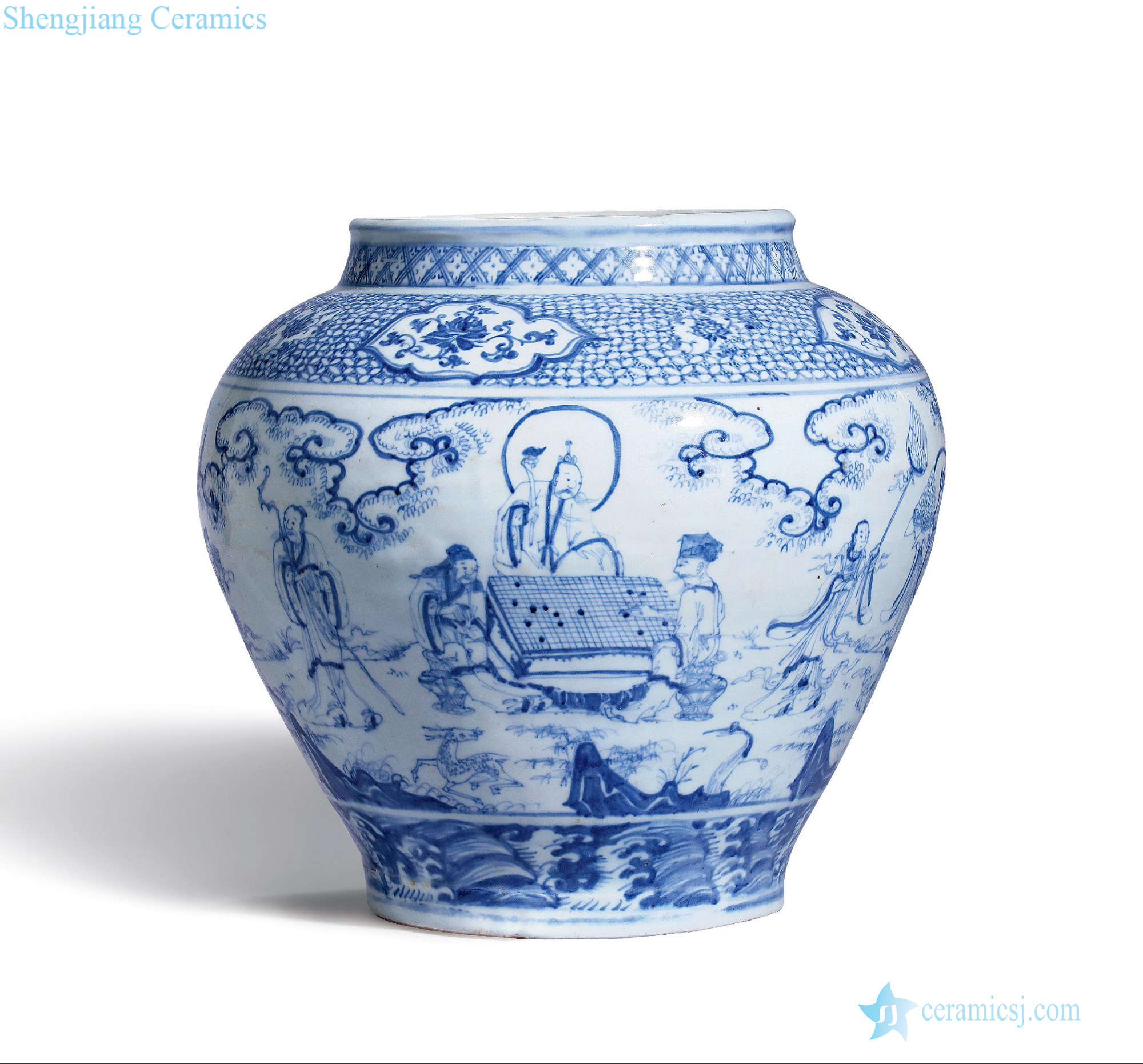 Shun - chenghua tomorrow Blue and white sanqing she big pot