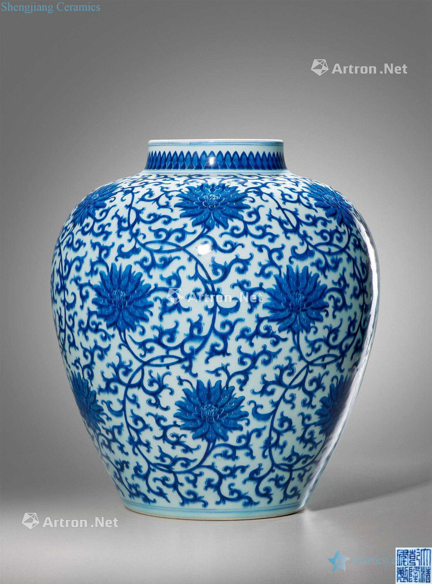 Qing qianlong Blue and white branches passionflower grain big pot