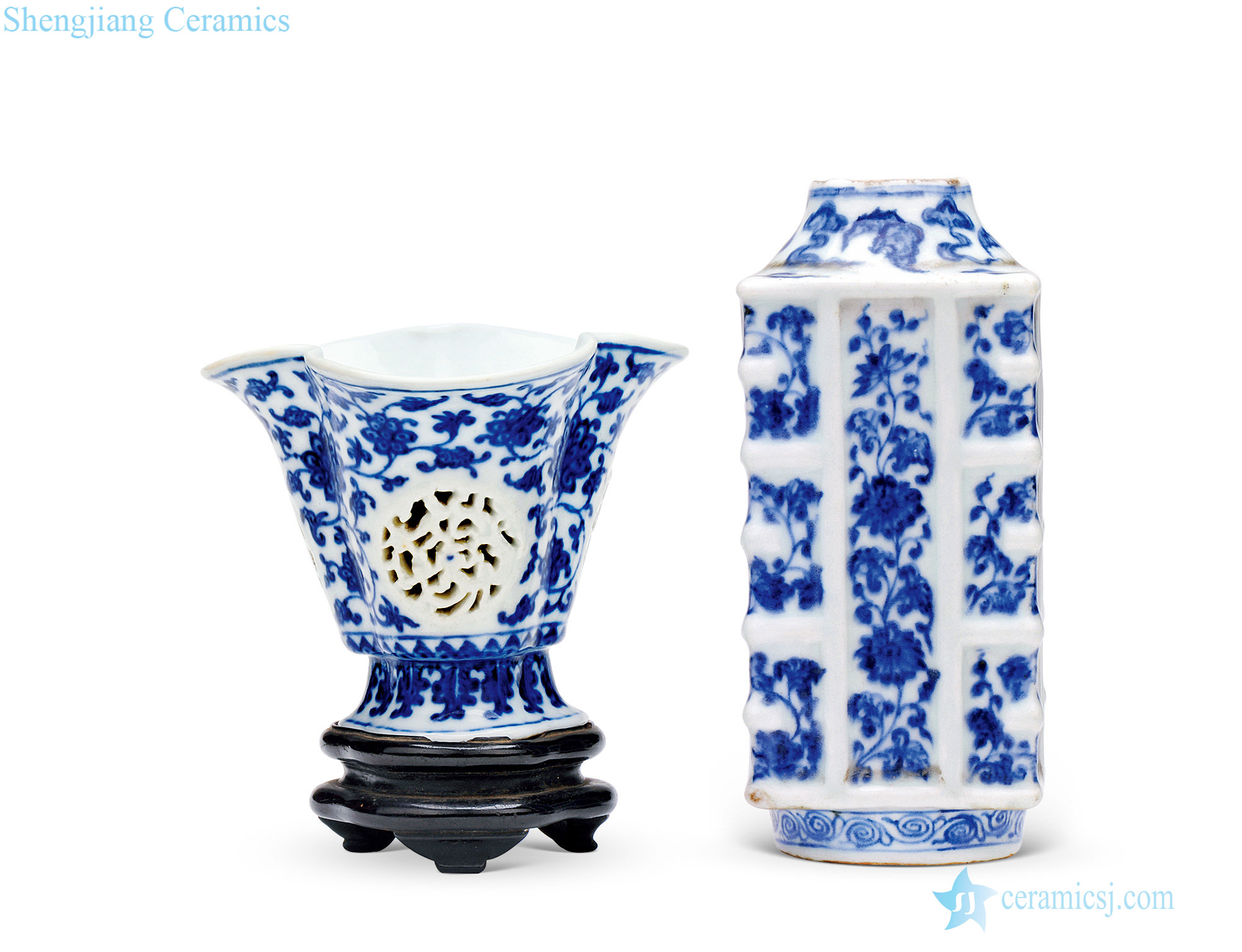 Qing qianlong Blue and white flower wen cong type bottle Blue and white petals lamp (a)