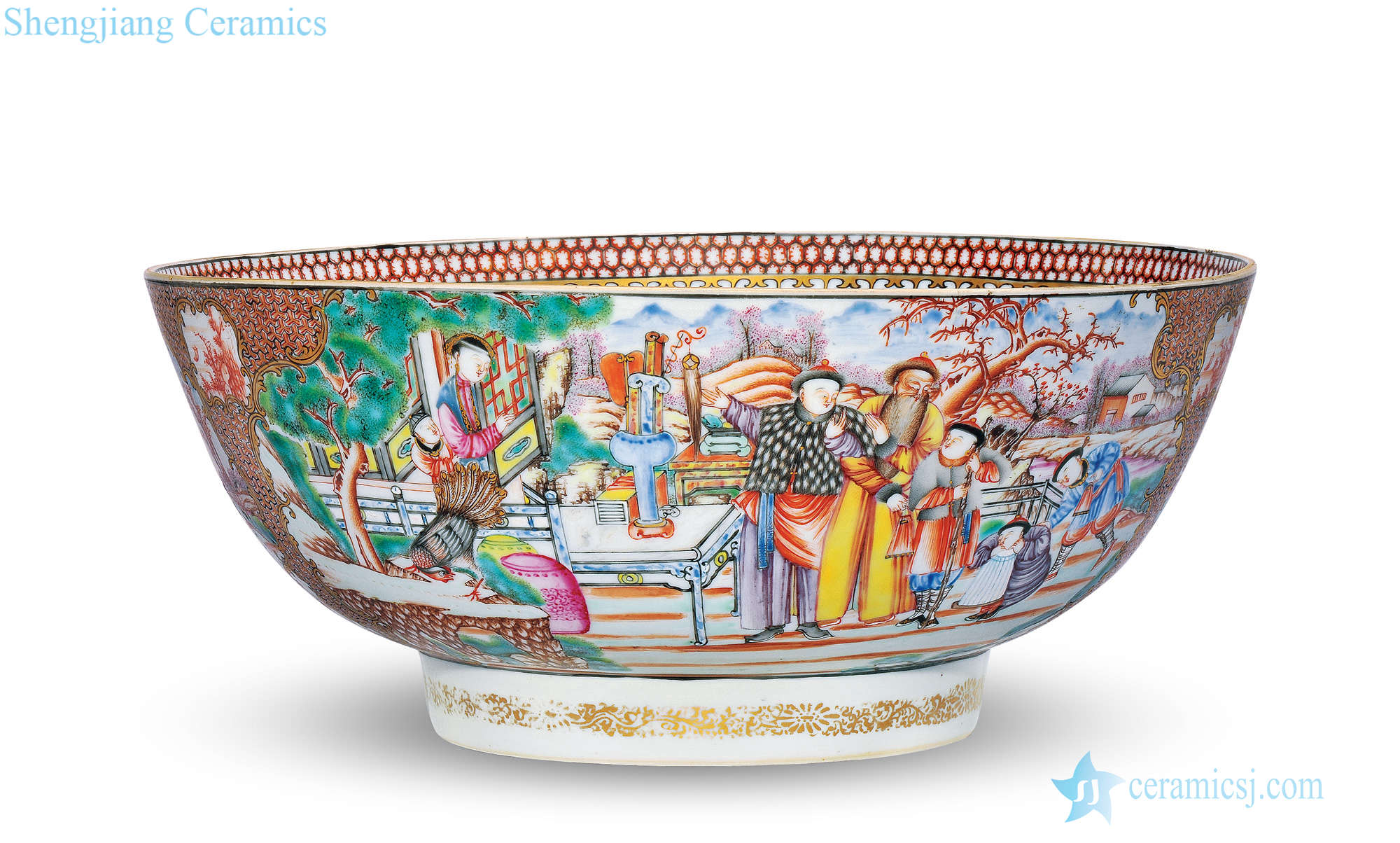 Qing qianlong pastel character figure large bowl