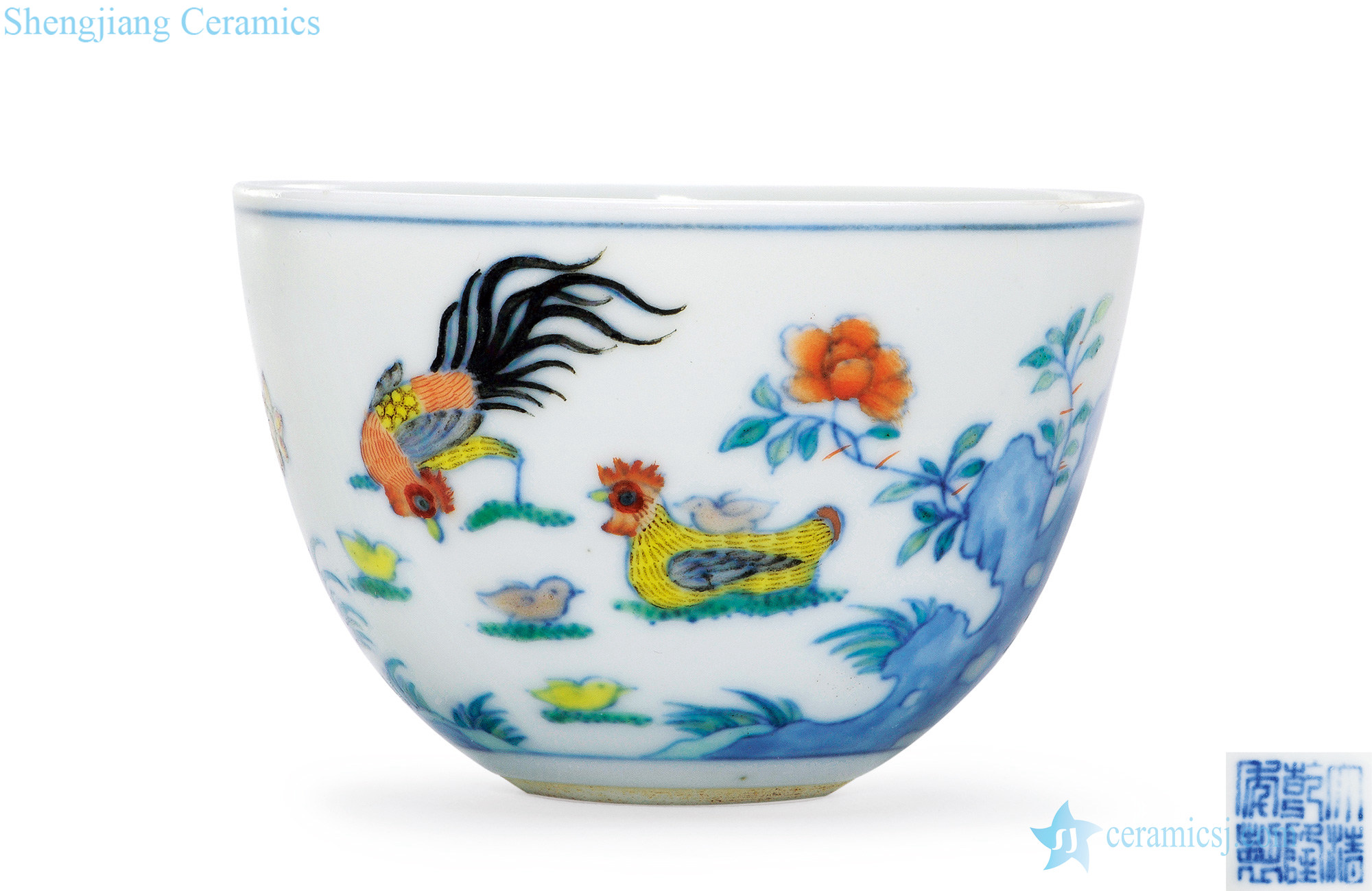 Qing qianlong color bucket cylinder cup chicken