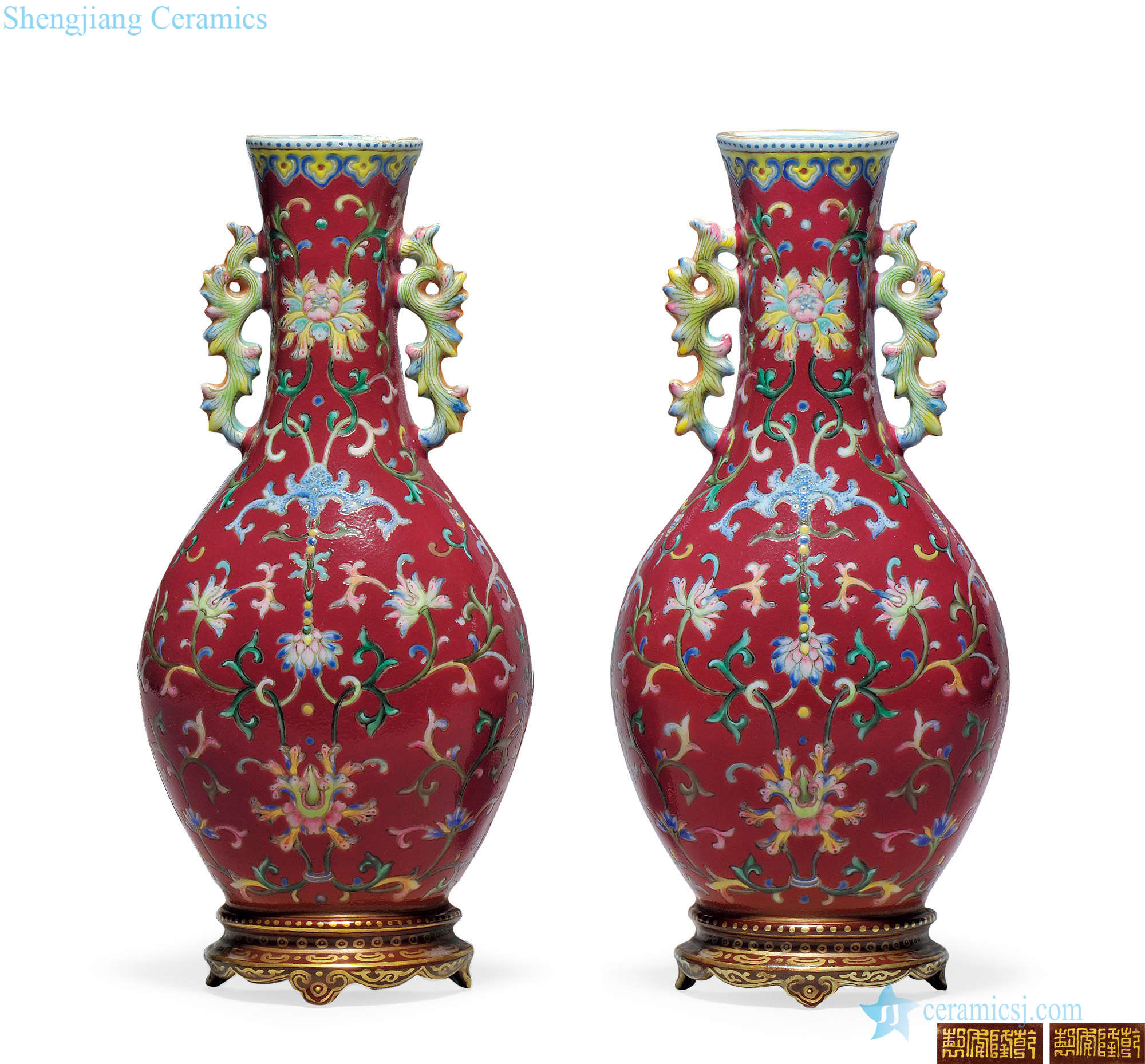 Qing qianlong rouge purple bottle to pastel flowers therefore grain wall (a)