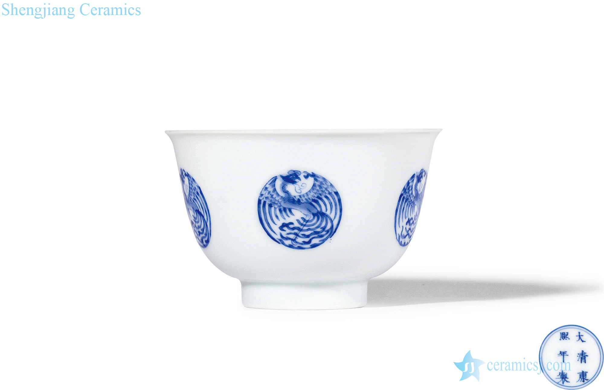 The qing emperor kangxi blue and white crane cup