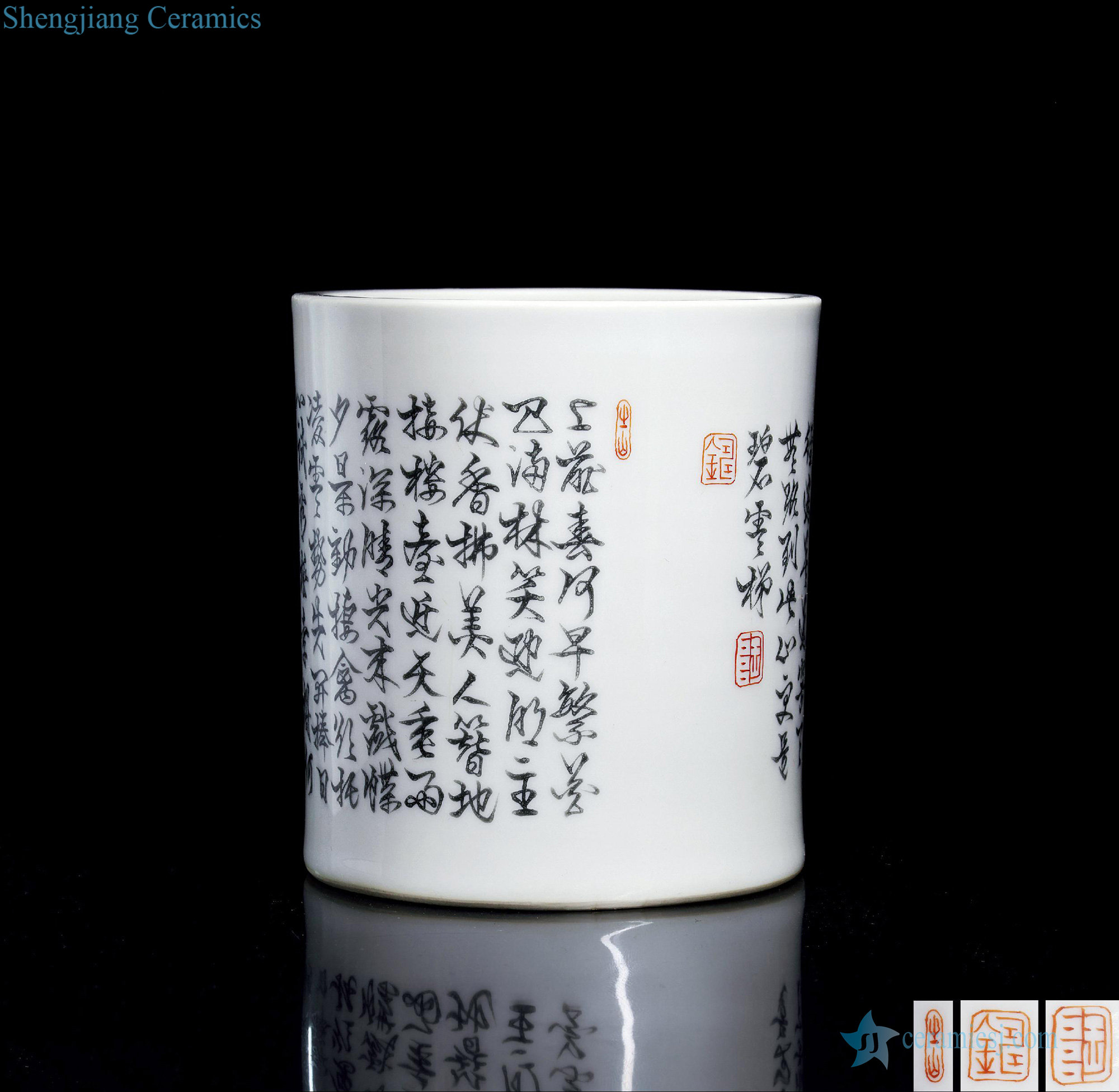 Qing qianlong B color ink poems pen container