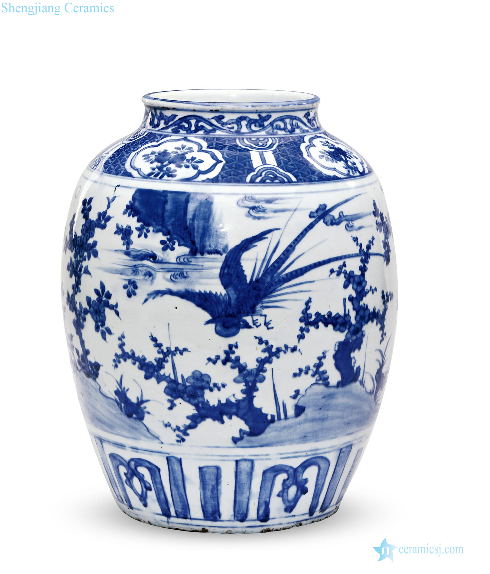 Ming wanli Blue and white pheasant peony grains cans