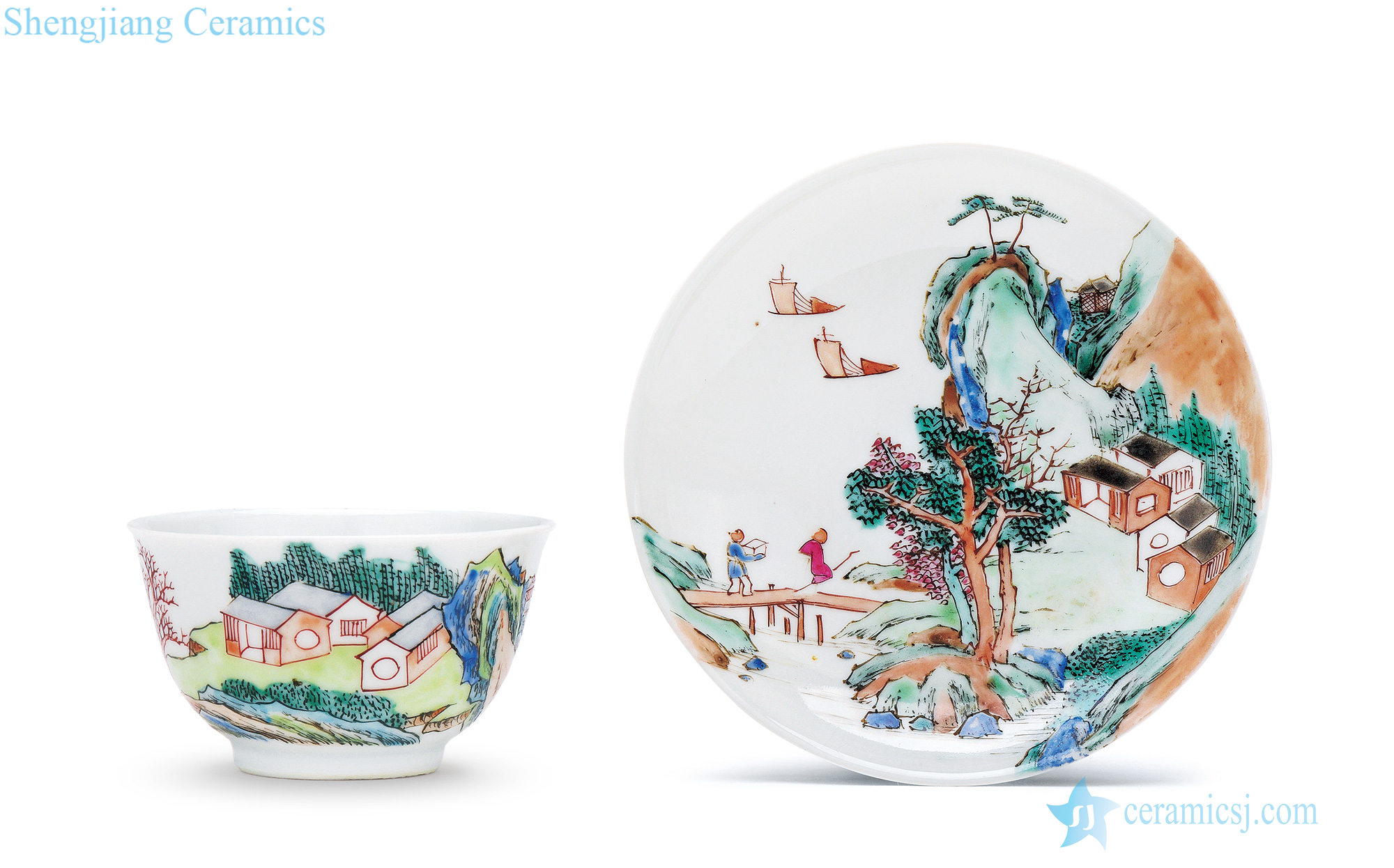 Qing yongzheng pastel landscape pattern cup and light