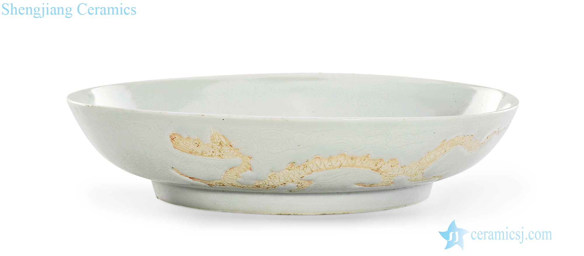 Ming hongzhi White glazed dew tire dragon plate