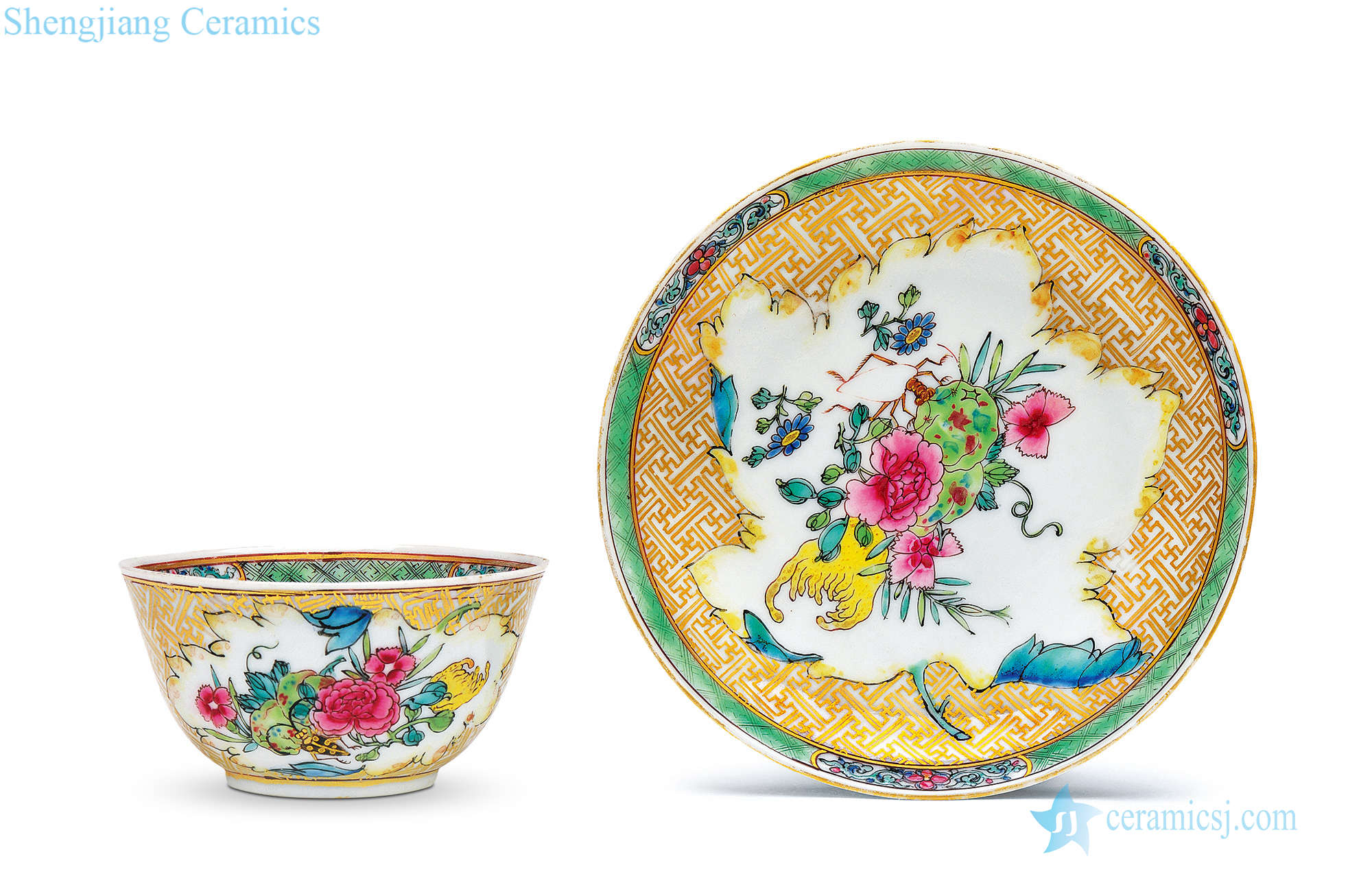 Qing yongzheng pastel flowers grain cup and light
