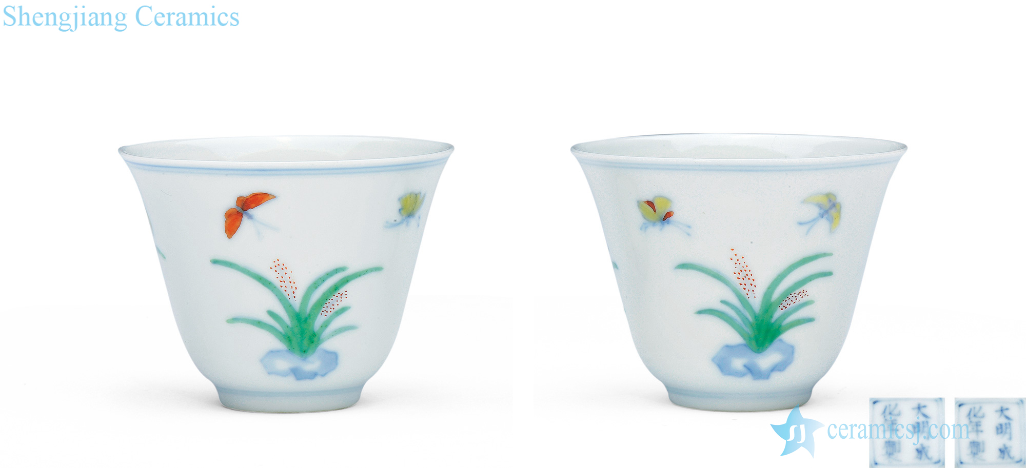 The qing emperor kangxi bucket decorated small butterfly cup (a)