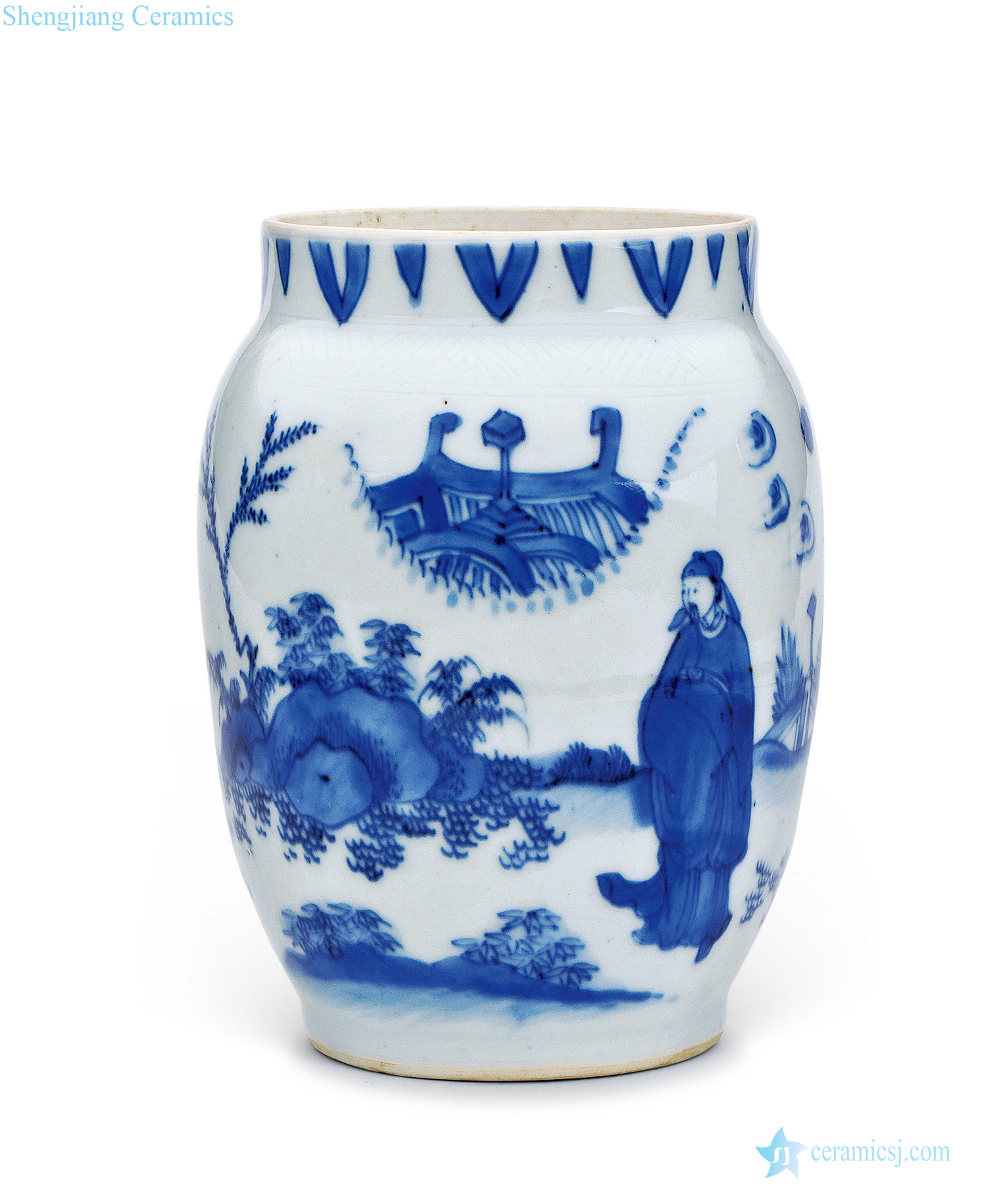 Ming chongzhen Blue and white with jean friends lines lotus seeds cans