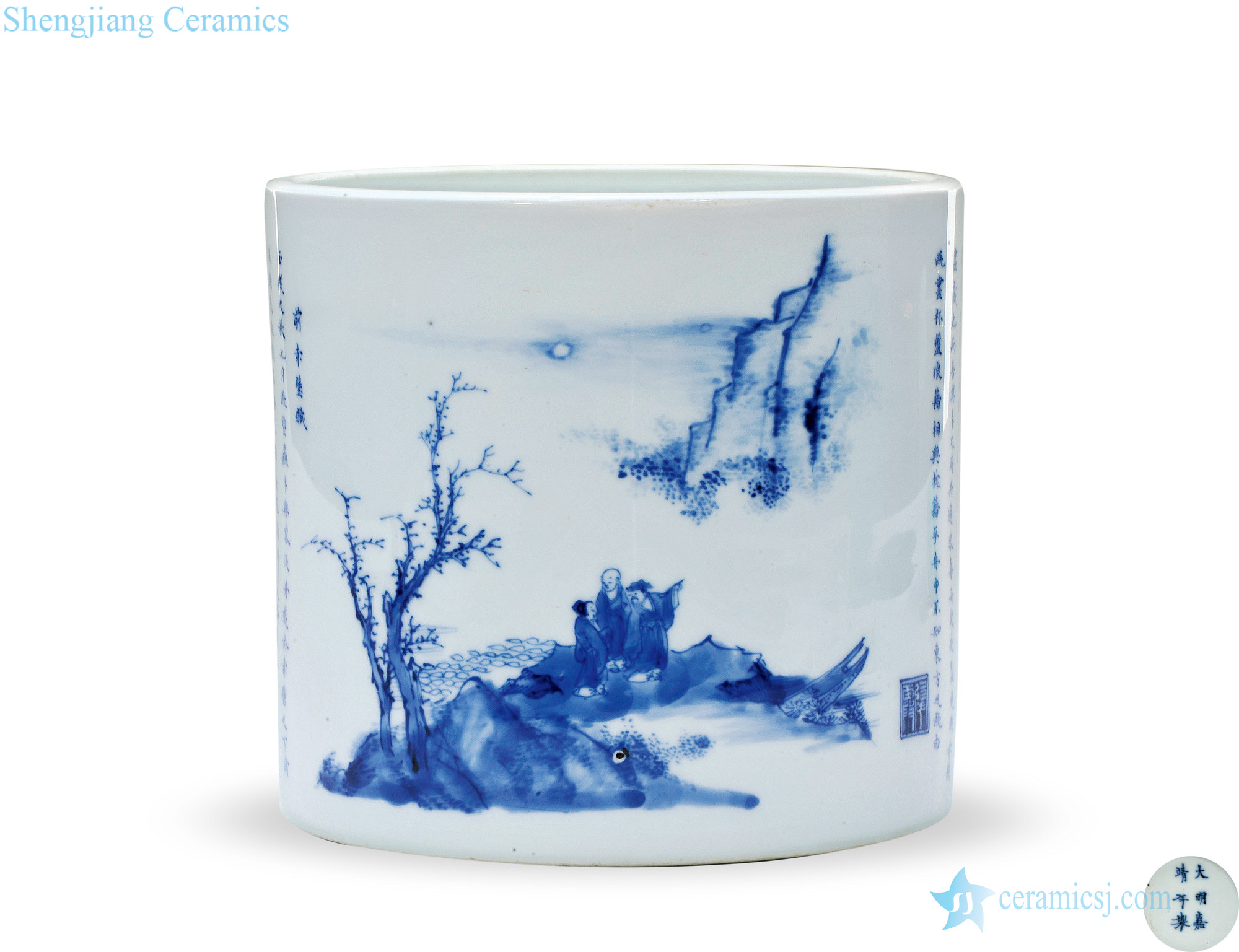 The qing emperor kangxi Before the blue and white brush pot literary landscape characters