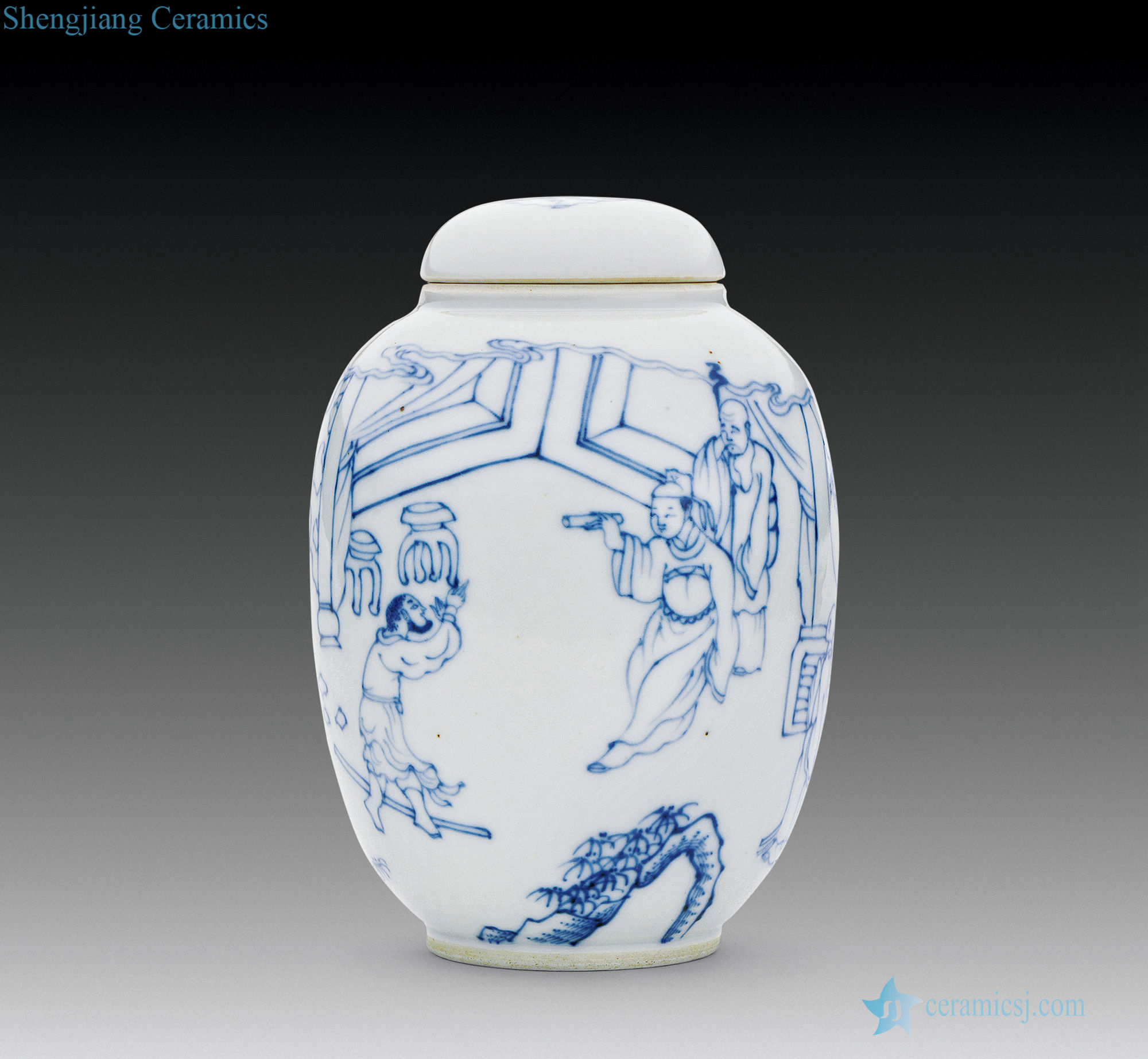 Qing yongzheng blue light tracing lines lotus seed tank