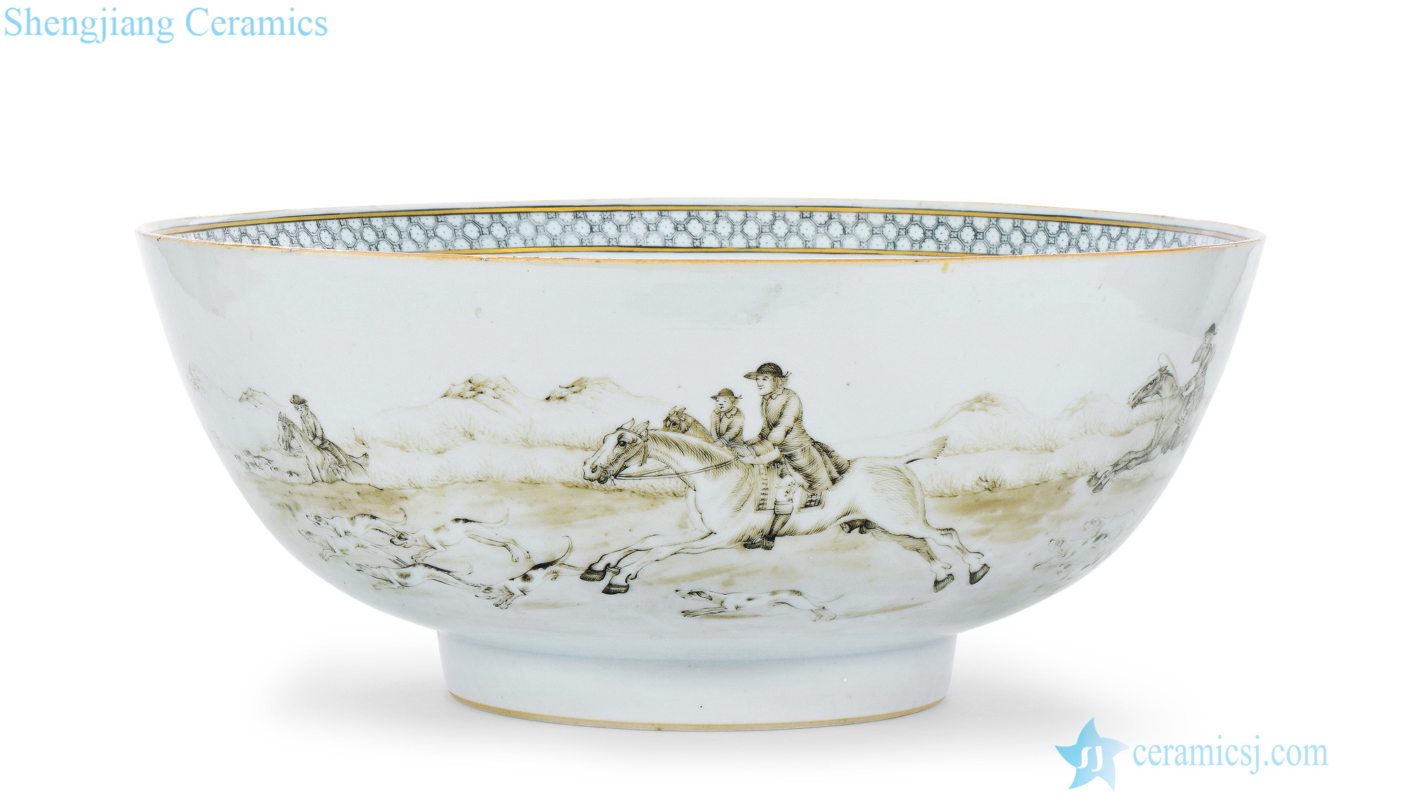 Qing yongzheng color ink the buzite hunting patterns big bowl