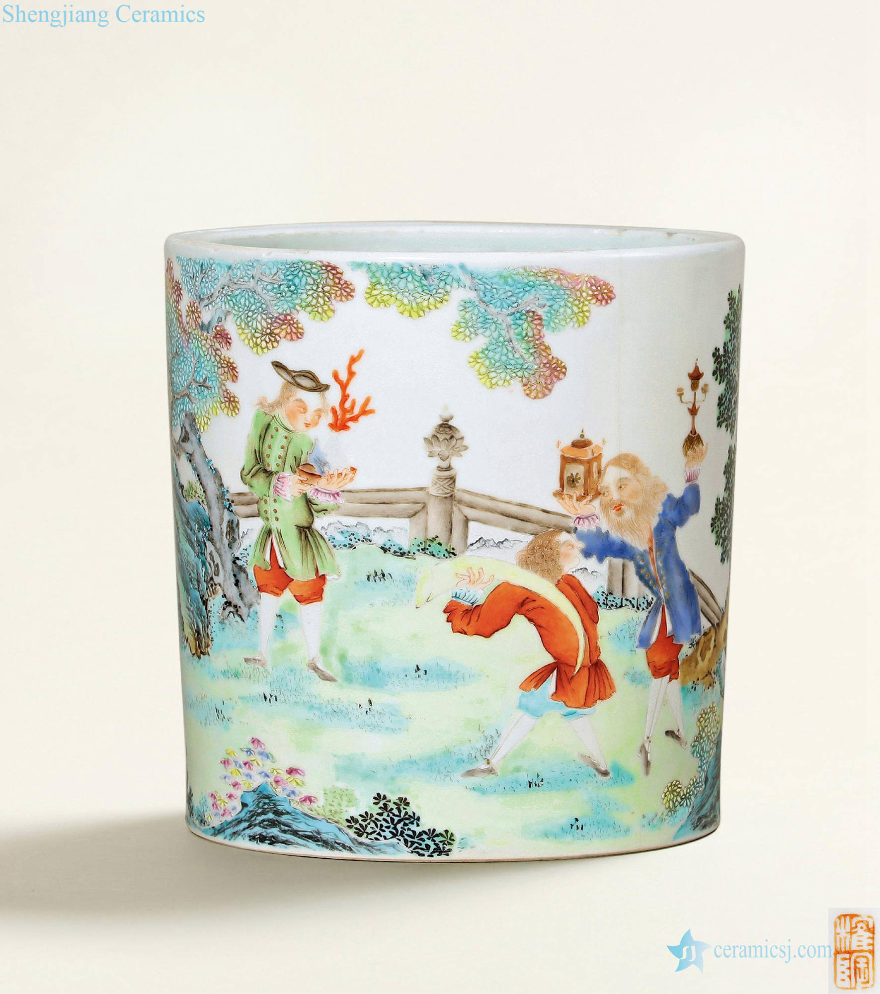 Qing qianlong B the colour foreigner present a treasure pen container