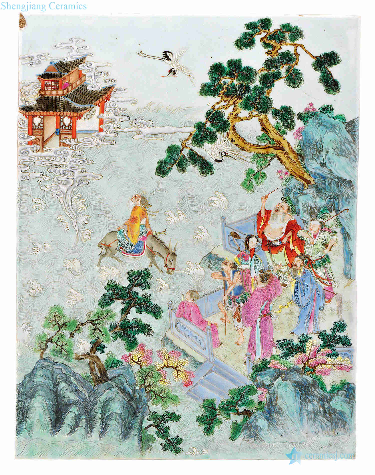 Qing qianlong pastel the eight immortals grain porcelain plate